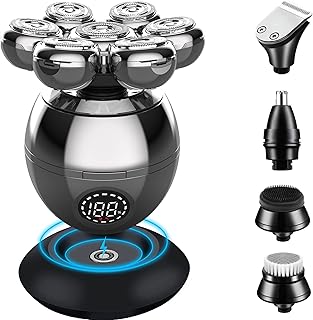 Electric Bald Head Shaver, Upgrade 5 in 1 Head Shavers for Bald Men, with Nose Hair Sideburns Trimmer, Waterproof Wet/Dry Mens Razor Grooming Kit, Anti-Pinch, LED Display, Cordless, and Rechargeable