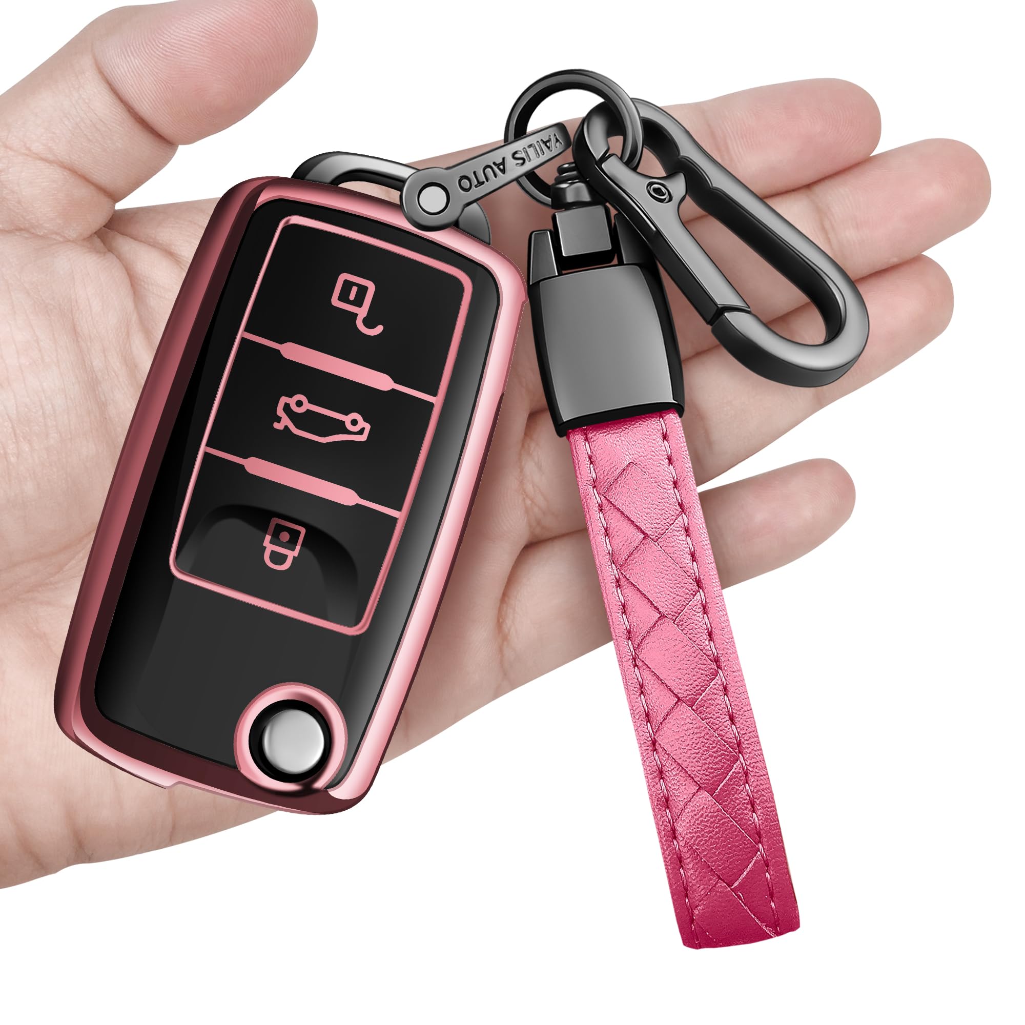 Sindeda for Volkswagen Key Fob Cover with Keychain Soft Full Protection Key Shell Key Case Compatible with VW Jetta Golf Polo Passat MK8 Tiguan Beetle