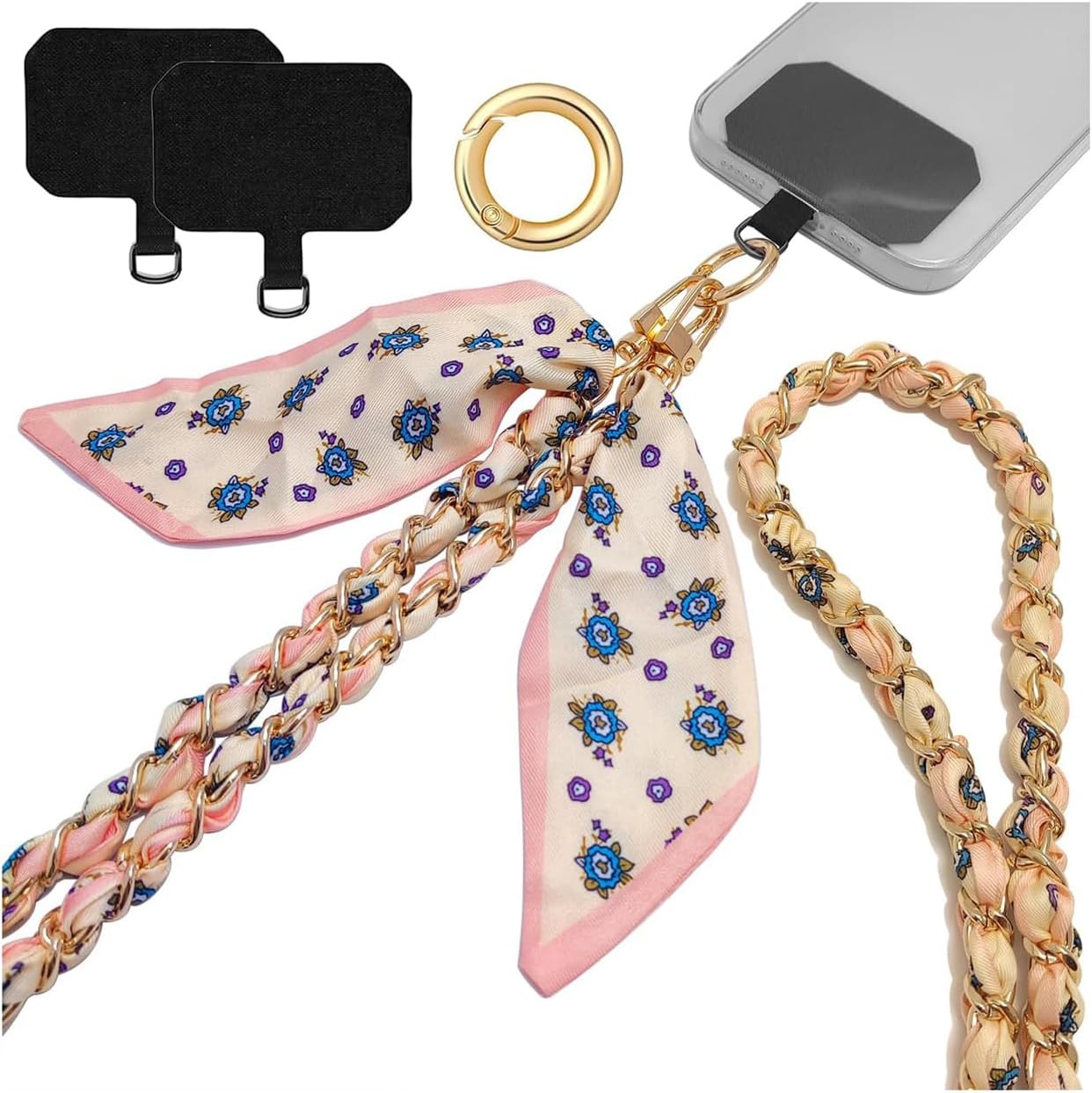 Phone Lanyard Stylish Metal Silk Scarf Phone Charms Crossbody PhoneStrap Crossbody Phone Lanyard for Purses Charms