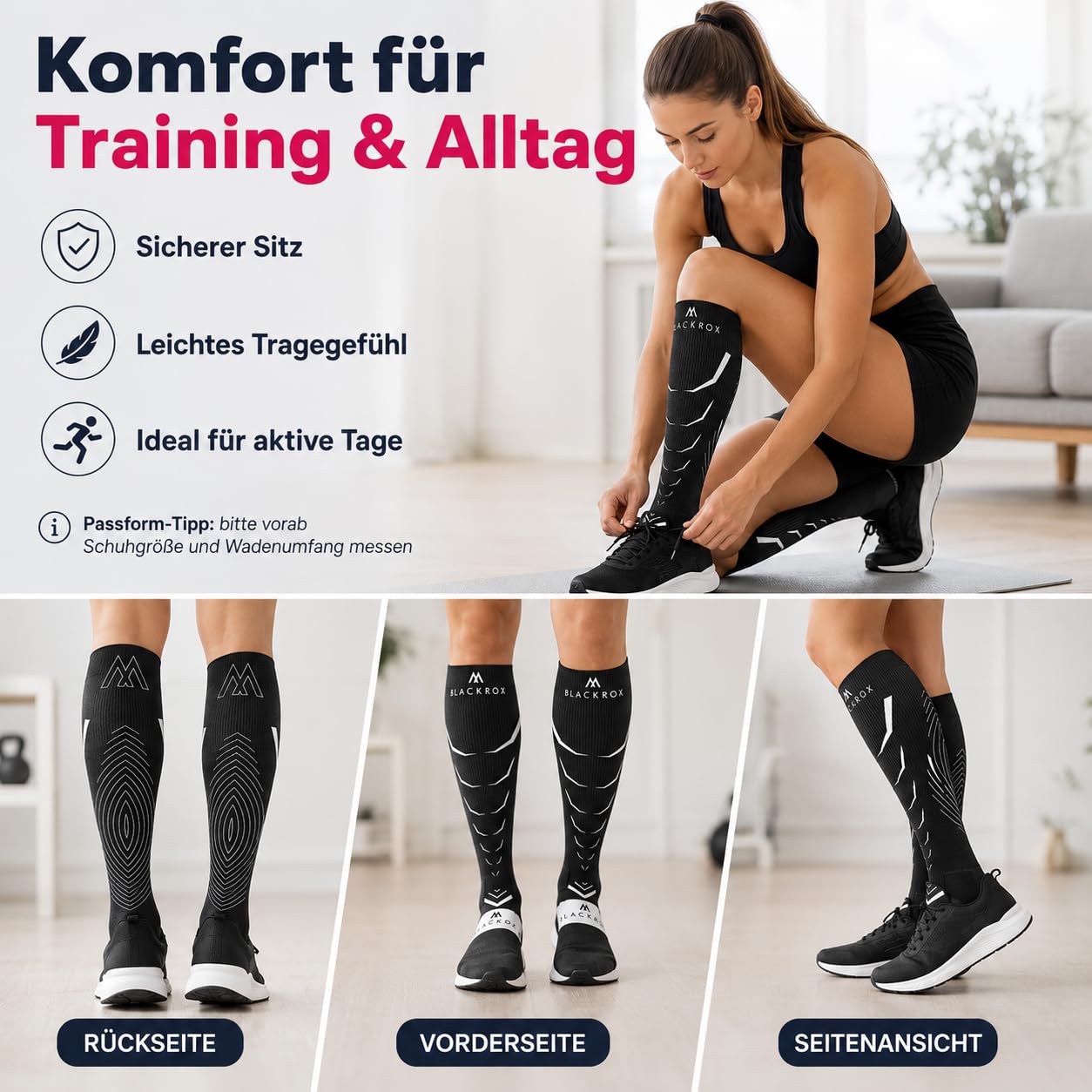 BLACKROX Kompressionsstrümpfe Sport VIPEROX Kompressionssocken Vergleichssieger Sportkompressionsstrumpf Laufstrümpfe Damen & Herren Lang Unisex