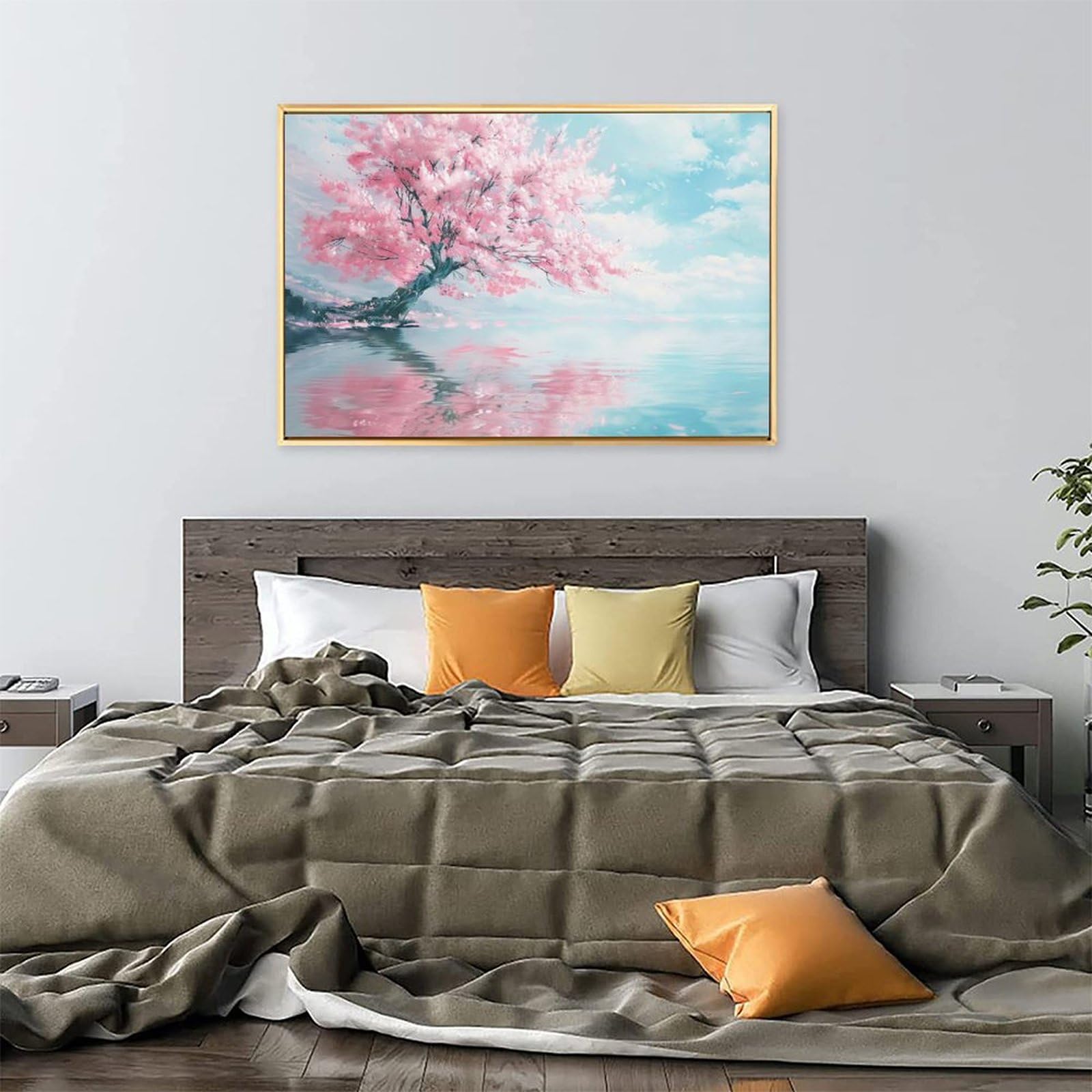 Amazon.co.jp: 絵画 川沿いに咲く桜の木インテリア 絵画 美しい自然の