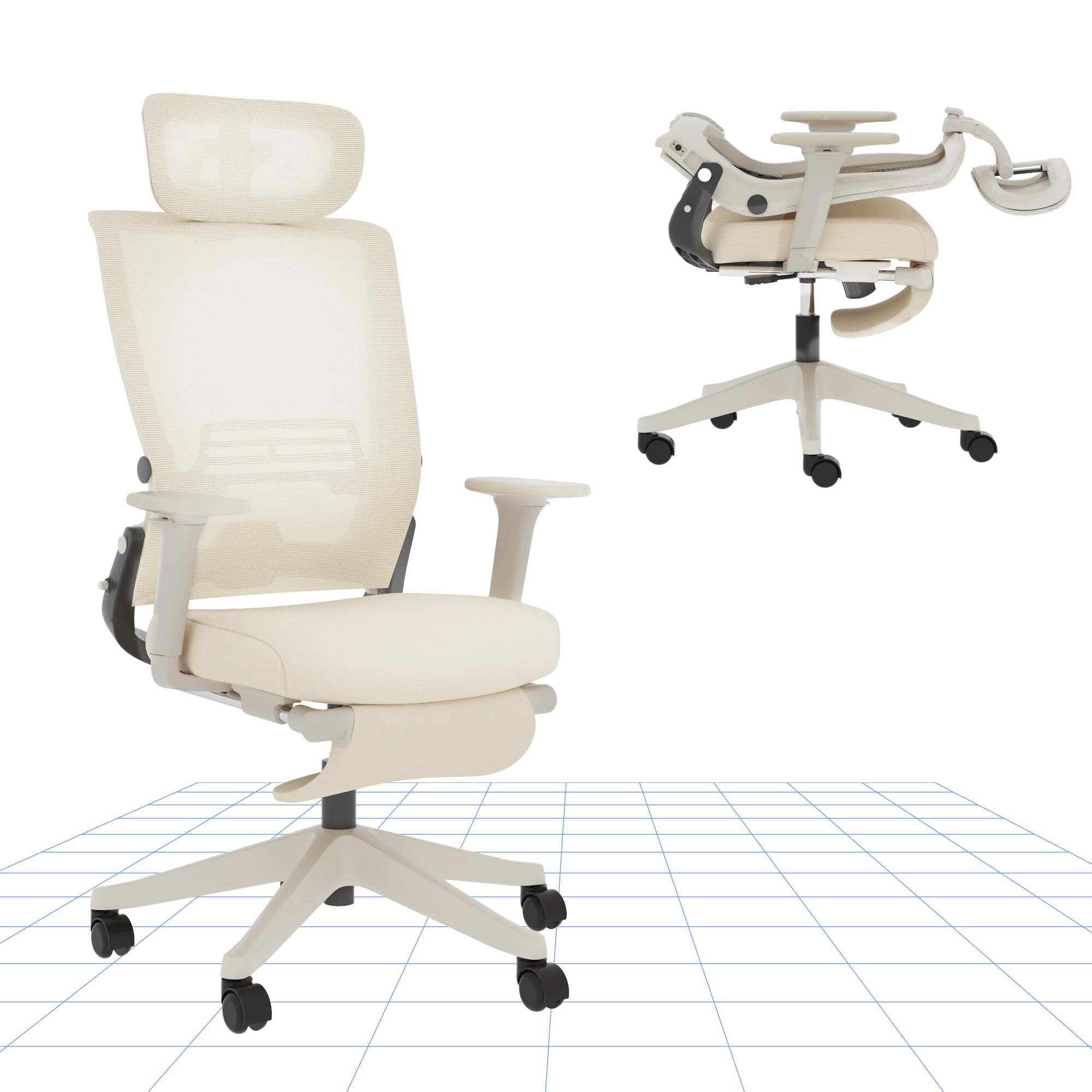 FLEXISPOT Foldex Ergonomic Office Chair – 2D Headrest, Height-Adjustable Armrests & Retractable Footrest | Foldable Backrest & Lumbar Support | Compact Home Office, Gaming & Study Chair White