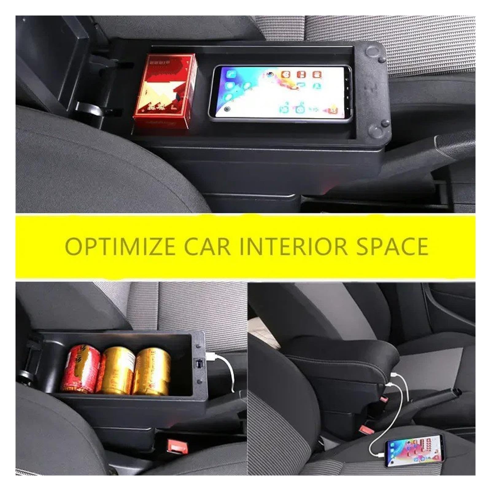 Para Peugeot 2008 208 2019-2024 Caja Reposabrazos Almacenamiento Coche