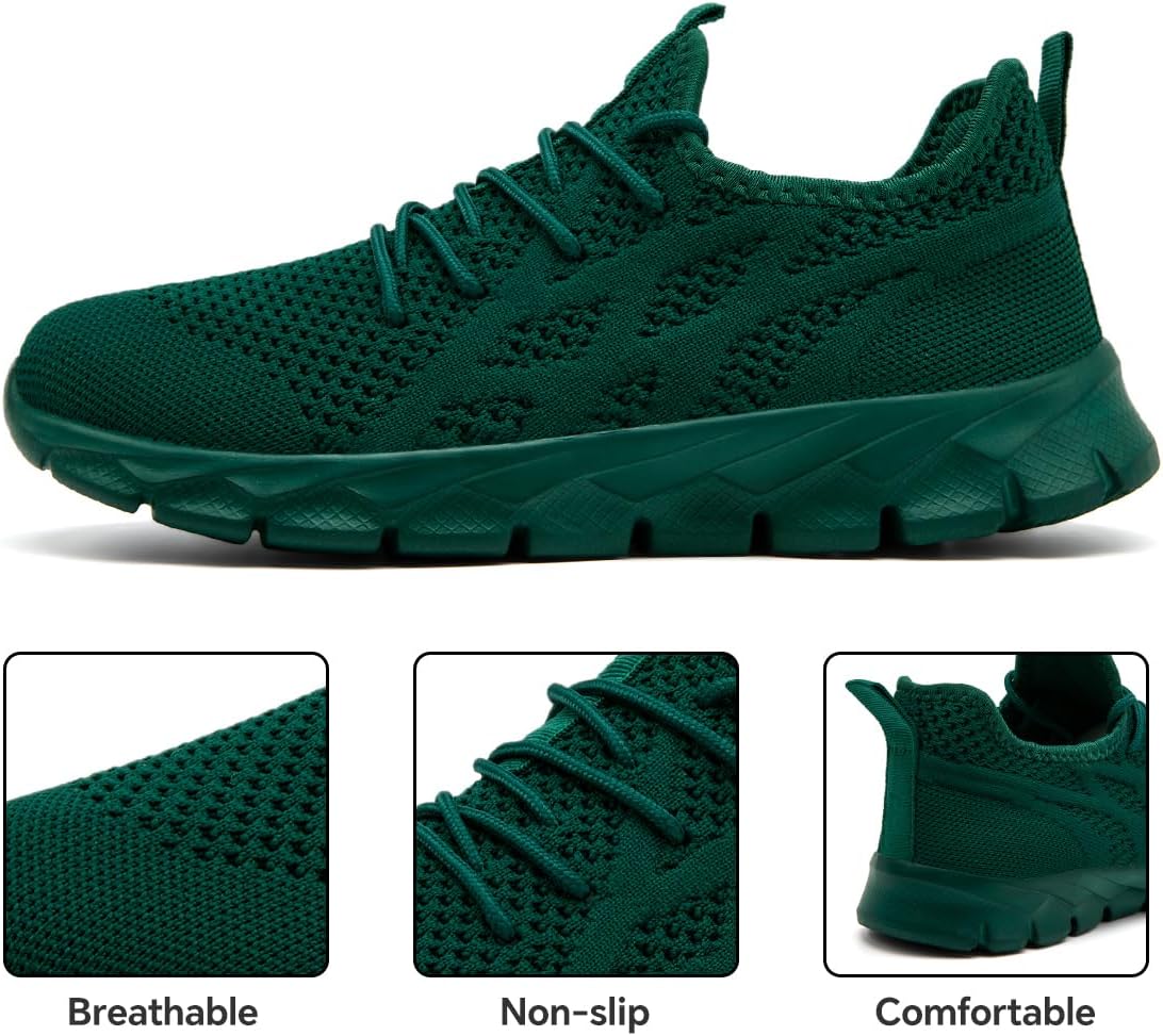 Running Shoes for Men Gym Tennis Athletic Walking Shoes Non Slip Lightweight Breathable Sports Mesh Fashion Work Sneakers Casual Workout Trianer 12.5 Dark_green image 2 of 6 B0F487DX8J