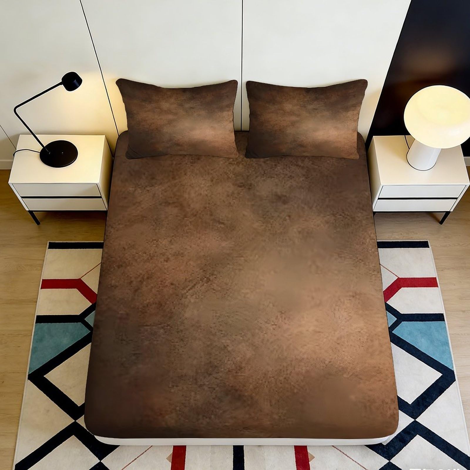 3D Printed Rustic Brown Texture Fitted Sheet Microfiber Soft Breathable Earthy Pattern Mattress Cover for Bedroom Dorm Mattress Protection Decor 180x200x25cm