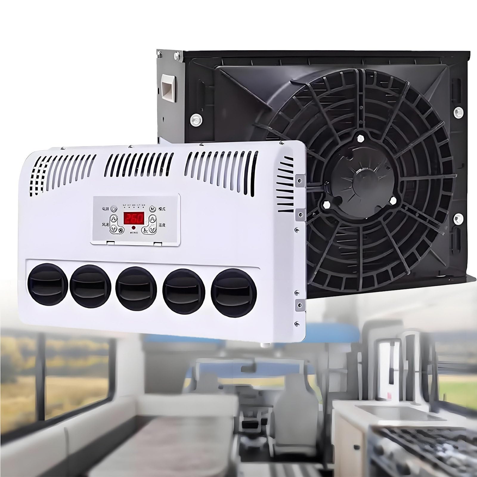 Aire Acondicionado para Cabina de Camión de 12V/24V, Unidad de Aire Acondicionado de Estacionamiento Dividido, Aire Acondicionado para Autocaravana, Autobús, Caravana,24V-Black
