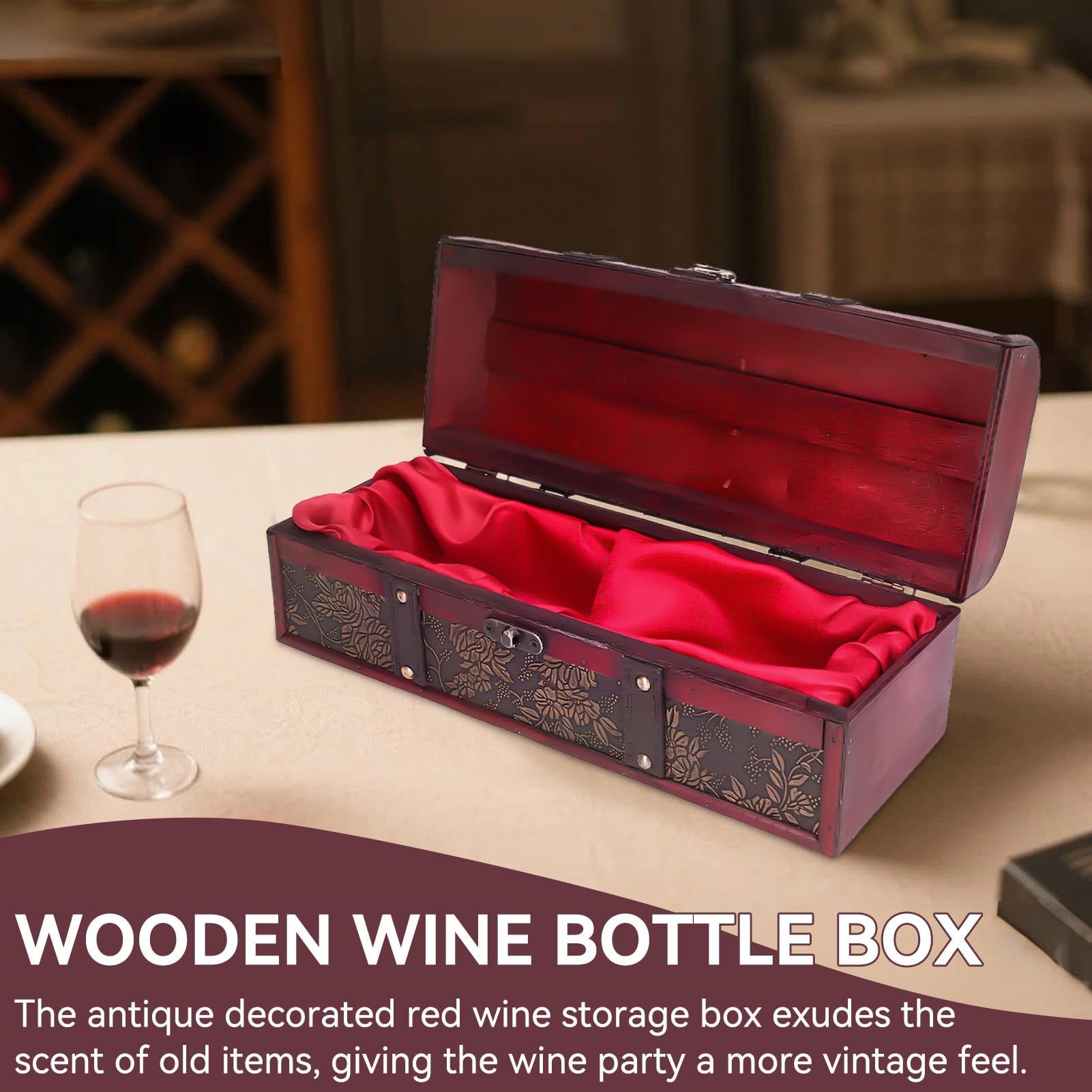 Scatola Per Bottiglie di Vino in Legno, Confezione Regalo Per Bottiglie di Vino con Baule Vintage Scatola Per Bottiglie di Vino in Legno Vintage Per Vino Rosso Champagne Imballaggio Per Bottiglia Sing