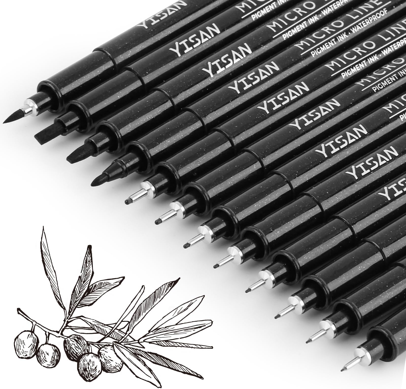 YISAN Drawing Art Pens,Micro Fineliner Pens,Fine Tip Manga Markers for Artist Sketch Technical,Black,12 Set,902195
