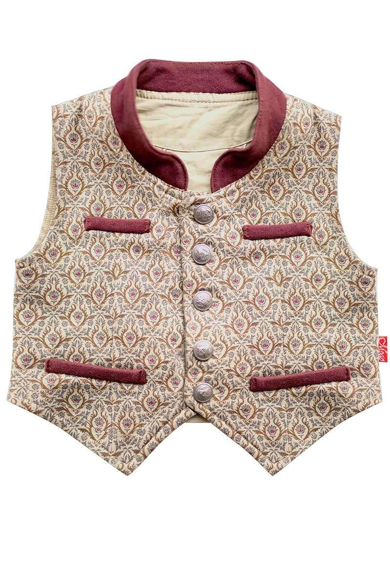 Mogo Baby - Jungen Baby Kinder Trachten Weste Olive Bordeaux, Olive Bordeaux, 50/56
