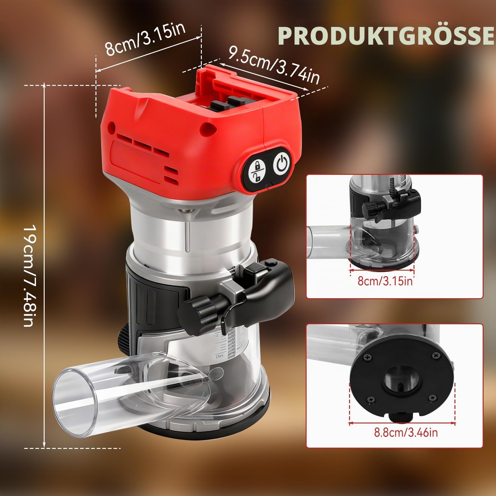 Bürstenloser kabelloser Power-Router kompatibel mit Milwaukee M18 18 V Akku, Kantenschneider Trimmer mit 6 Geschwindigkeiten, 800 W, 30000 U/min, Palm Router mit Trimmfräser-Bits, Kanten- und
