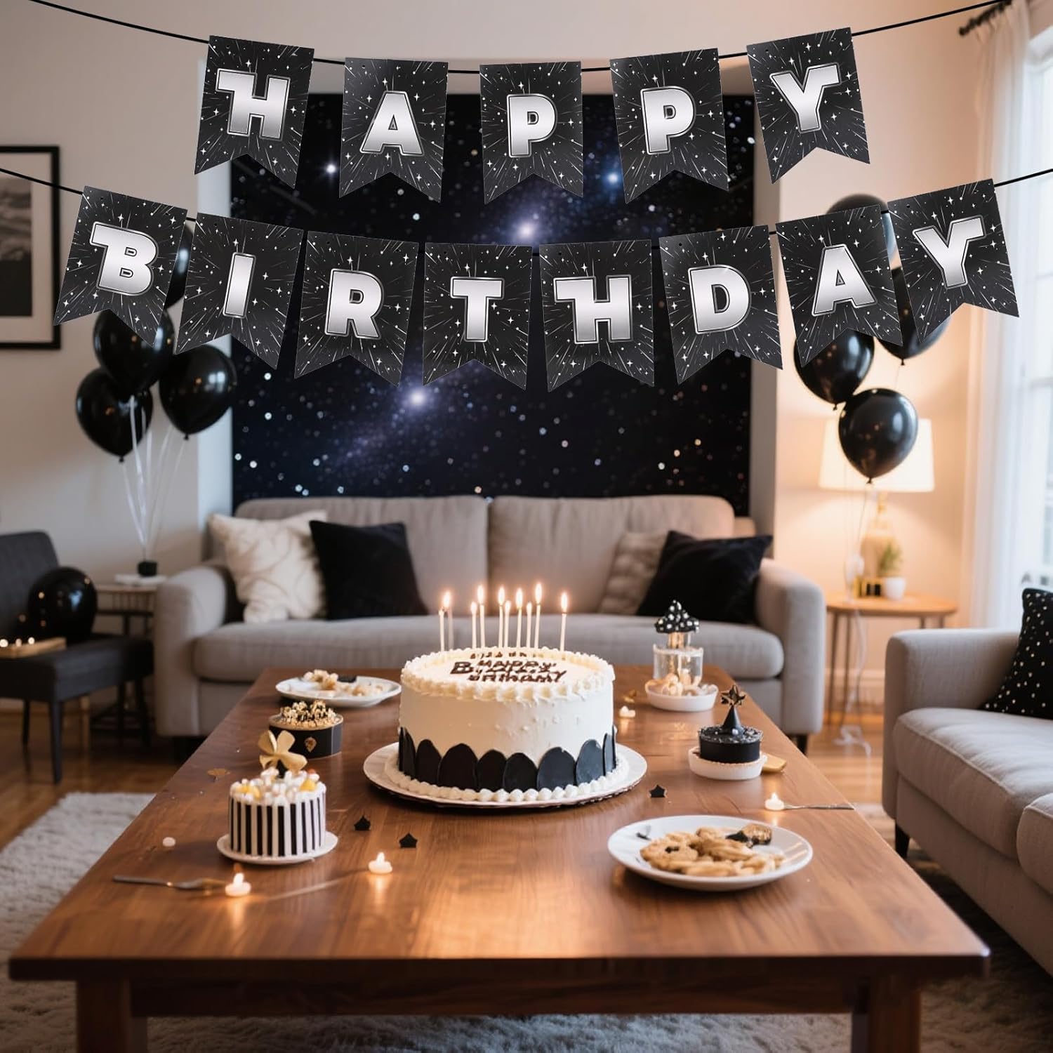 Galaxy Fishtail Happy Birthday Banner, Space Theme Birthday Banner No DIY Required Decorations for Boys Outer Space Themed Celebrations Parties Favors Supplies Cosmic Events