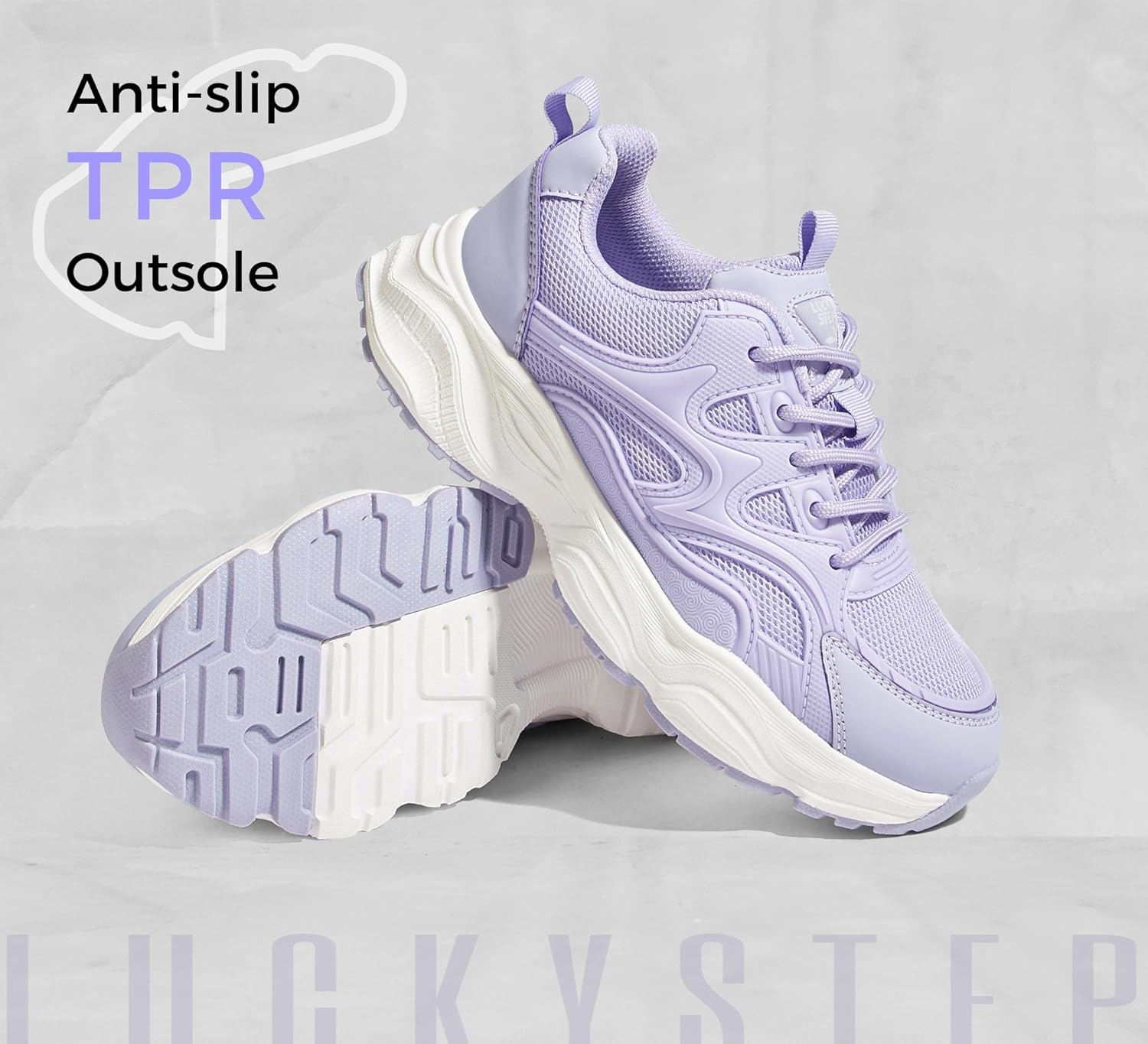 LUCKY STEP Women’s Chunky Sneakers Platform Walking Shoes Comfortable Breathable Mesh Lightweight Non Slip Casual White Sneakers Fashion Dad Shoes