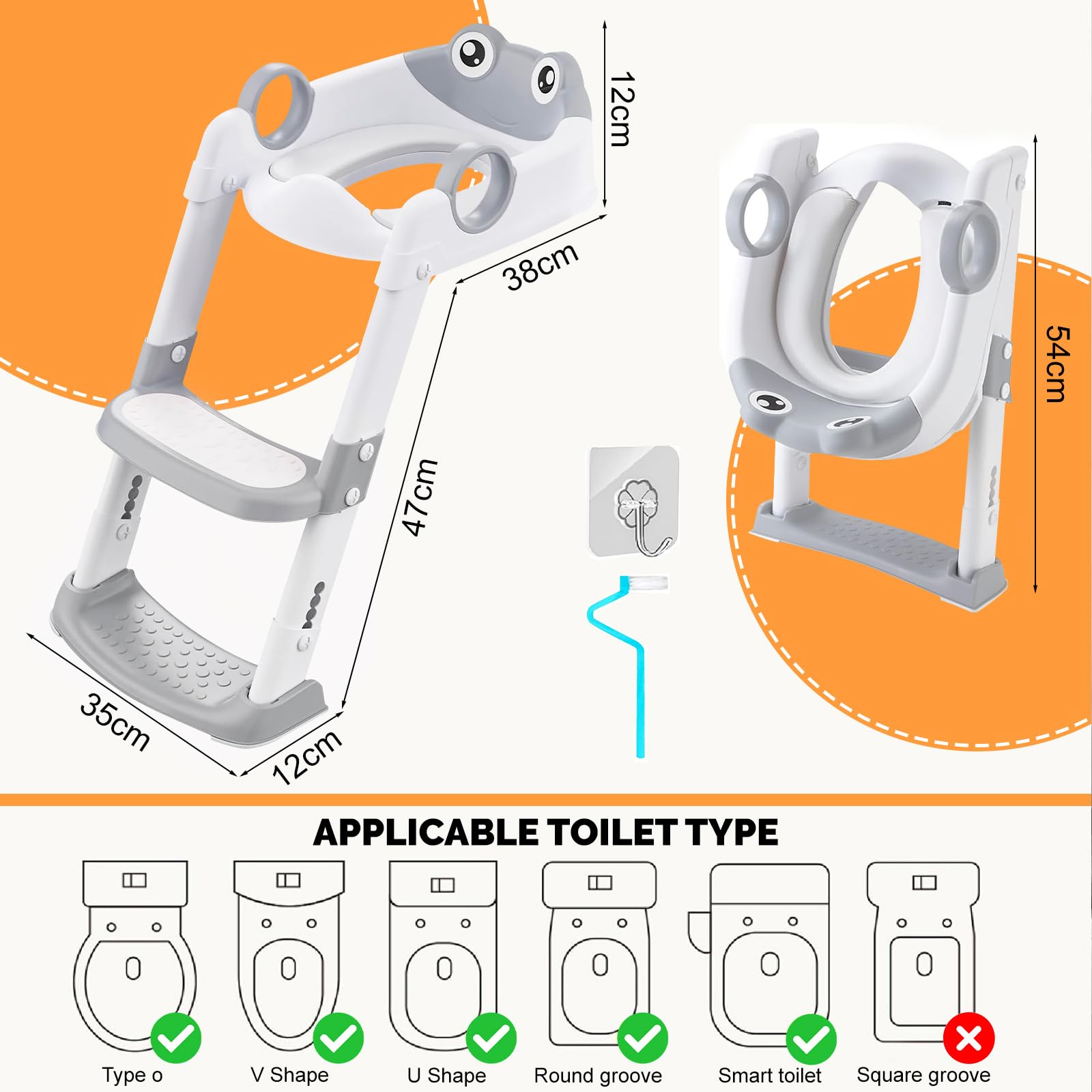 UCAMP Reducteur Toilette Enfant, Rehausseur Toilette Enfant Toilette Abattant WC avec Reducteur Enfant, Adaptateur Toilette Enfant, Réglable en Hauteur Pliable,éclaboussures,Adapté en Forme de V,U,O