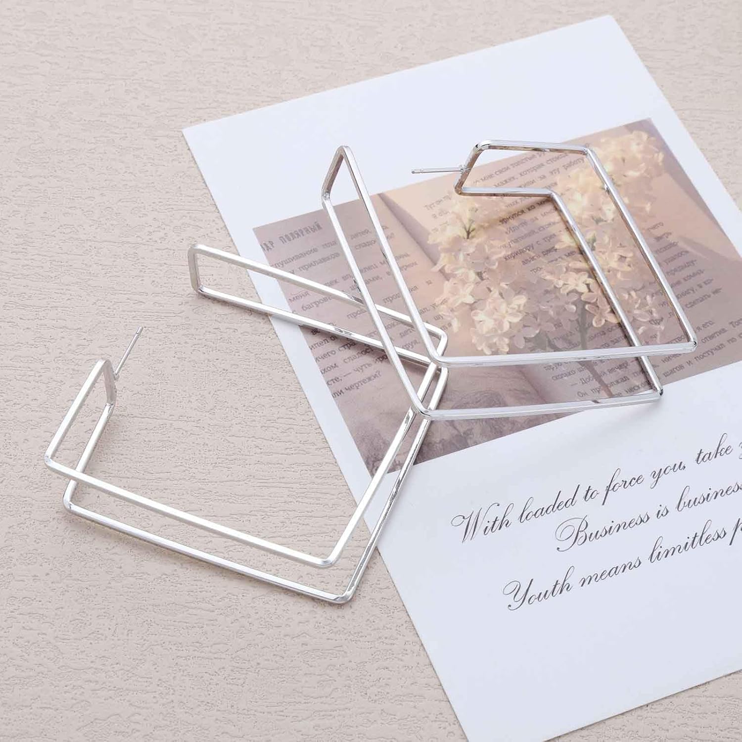 Punk Square Large Hoop Earrings Big Square Huggie Hoop Earrings Large Squares Geometric Earring Geometric Big Statement Earring Jewelry for Women(Gold) - Image 6