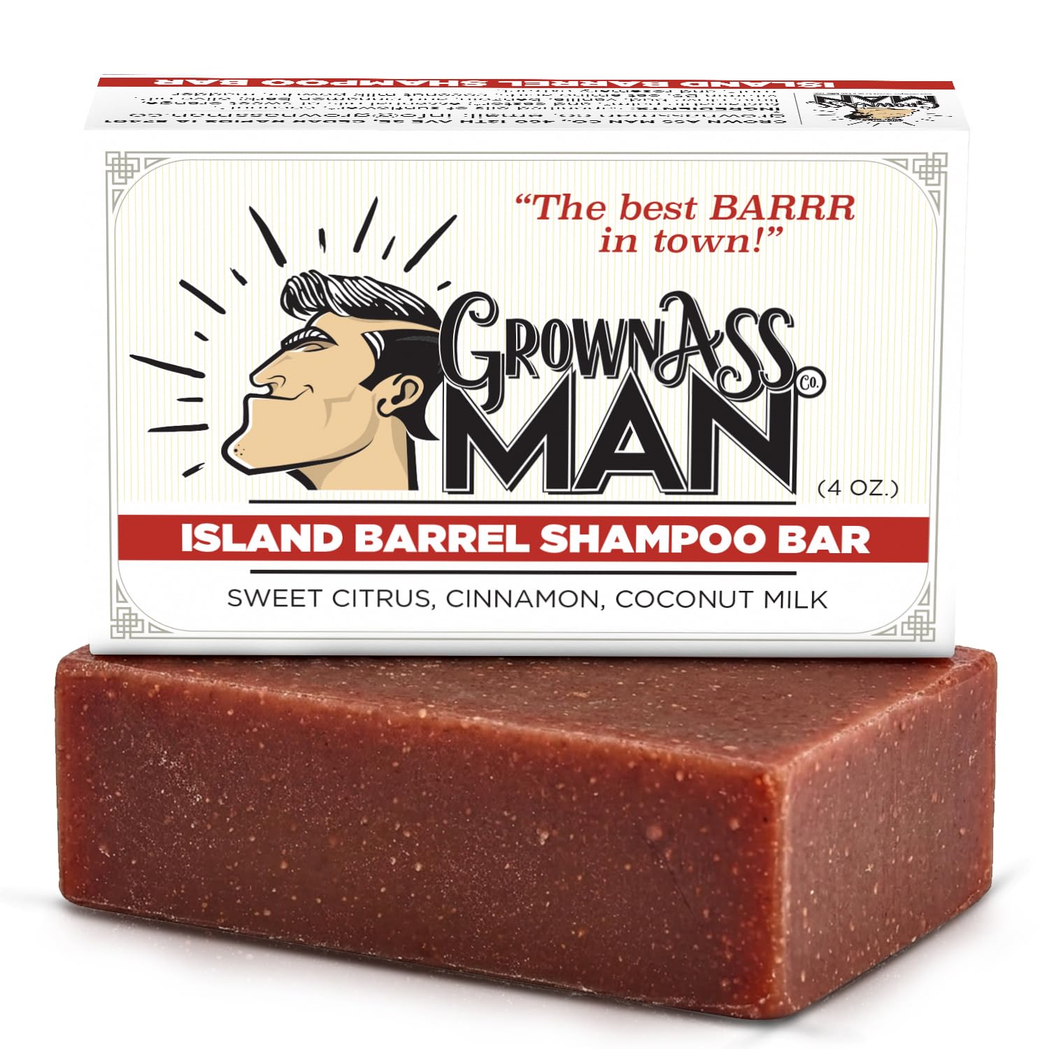 Grown Ass Man Co. Island Barrel 3-in-1 Shampoo Bar 4oz, Hair Beard Body