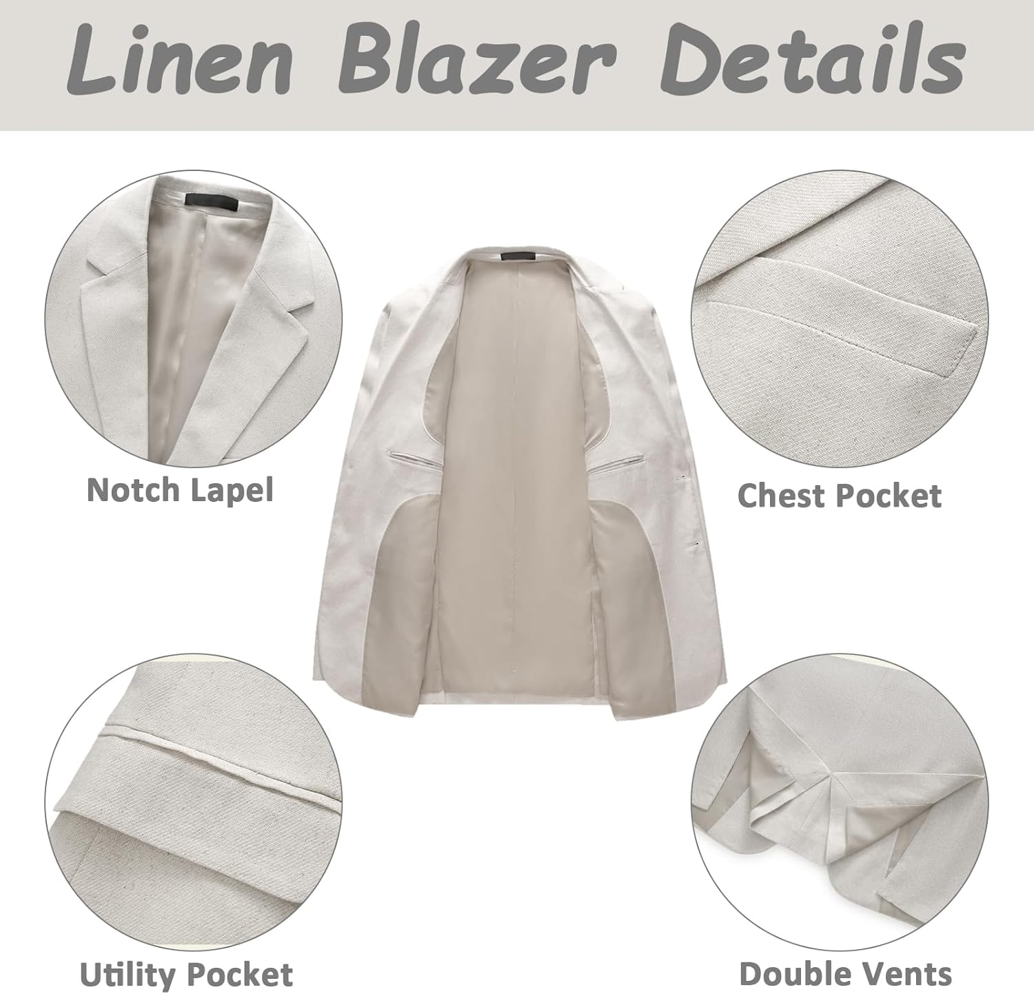 Mens Suit 3 Piece Notch Lapel Double Vents Casual Blazer Lightweight 2 Button Business Wedding - Image 3