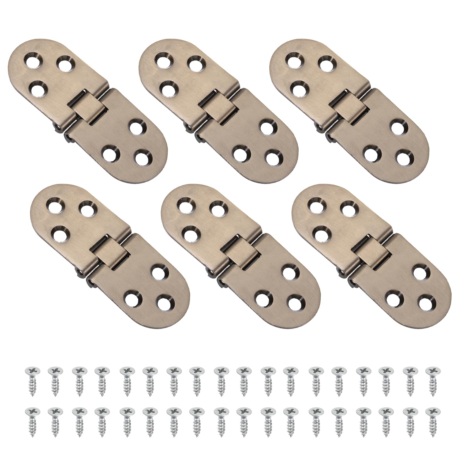 sourcing map 6Pcs Hidden Folding Table Hinges, 3.11" x 1.18" Zinc Alloy Flat Hinge, 180 Degree Furniture Hinges for Wood Table Kitchen Cabinet Door, Red Copper