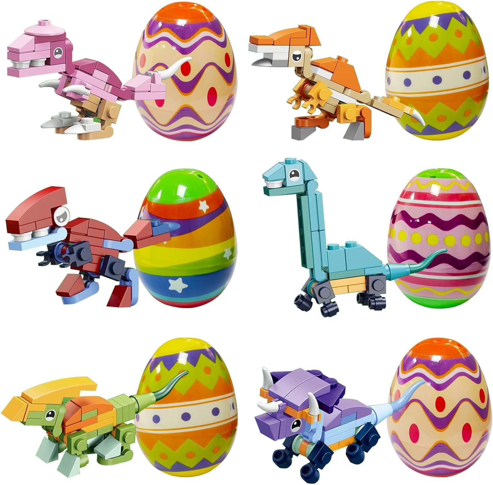 Easter Eggs Filled with Dinosaur Building Blocks, Prefilled Easter Eggs Mini Building Blocks Toys for Kids Easter Basket Stuffers Easter Gifts Easter Egg Hunt Games Party Favors