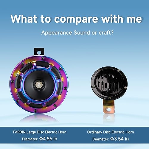 Miniatura 7 de Farbin - Juego de bocinas dobles de metal de tono alto y bajo, resistentes al agua, 12 V, con rejilla protectora, bocina universal para auto
