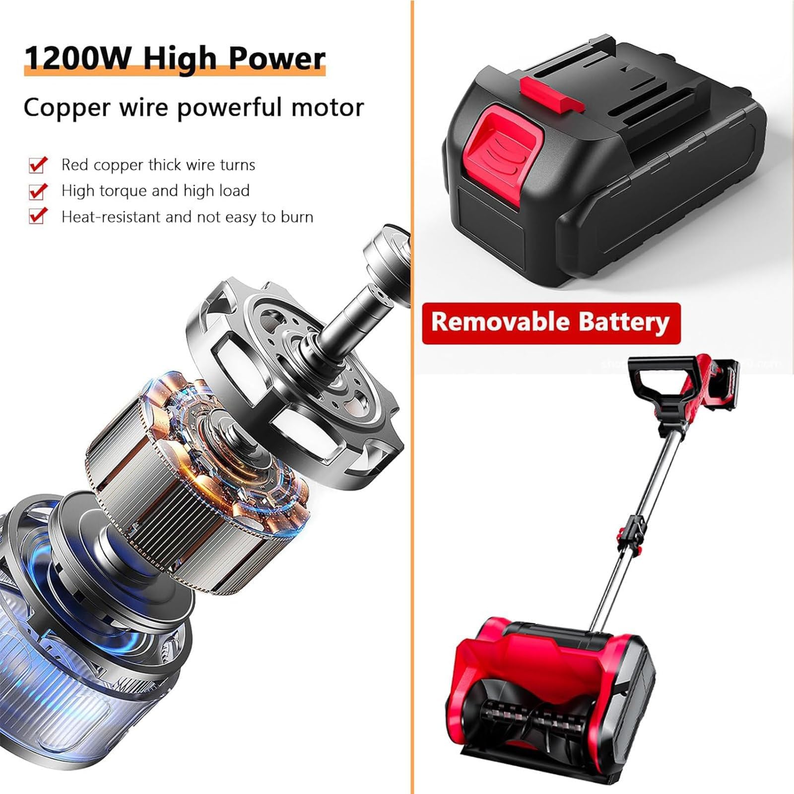 Pala da neve a batteria, spazzaneve elettrico da 12" con impugnatura regolabile e piastra direzionale, compatibile con batteria da 4 Ah, per pulizia di vialetti, patio e marciapiedi