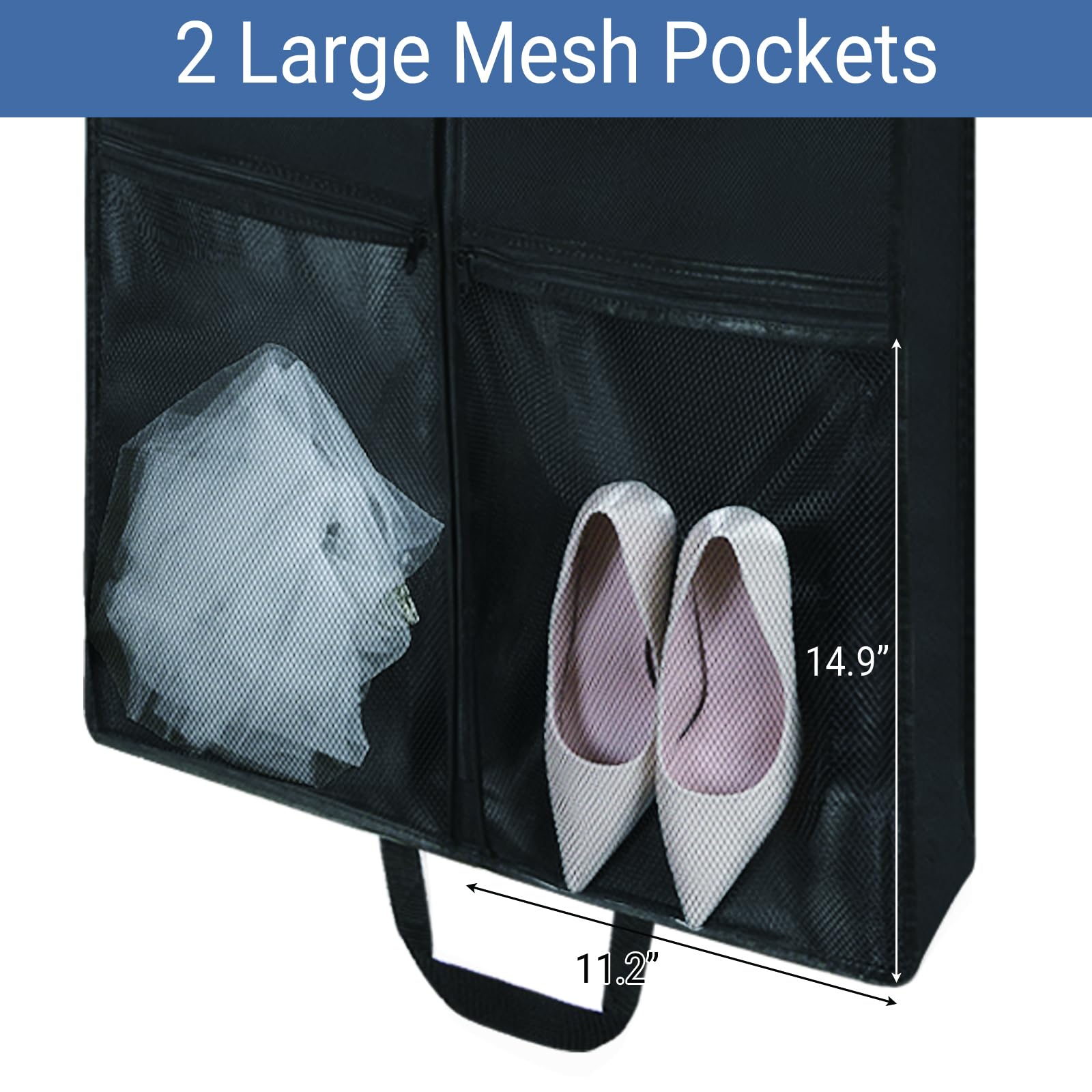 Belinlen 2pack 65" Long Garment Bags for Dress Travel Garment Bag with 4" Gusseted Dress Cover with 2 Mesh Pockets and 2 Carry Handles (Black) - Image 4