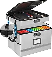 Vista 9 de Caja de archivos de 2 capas con cerradura, caja organizadora de documentos portátil con asa, caja de archivos ignífuga para oficina en casa