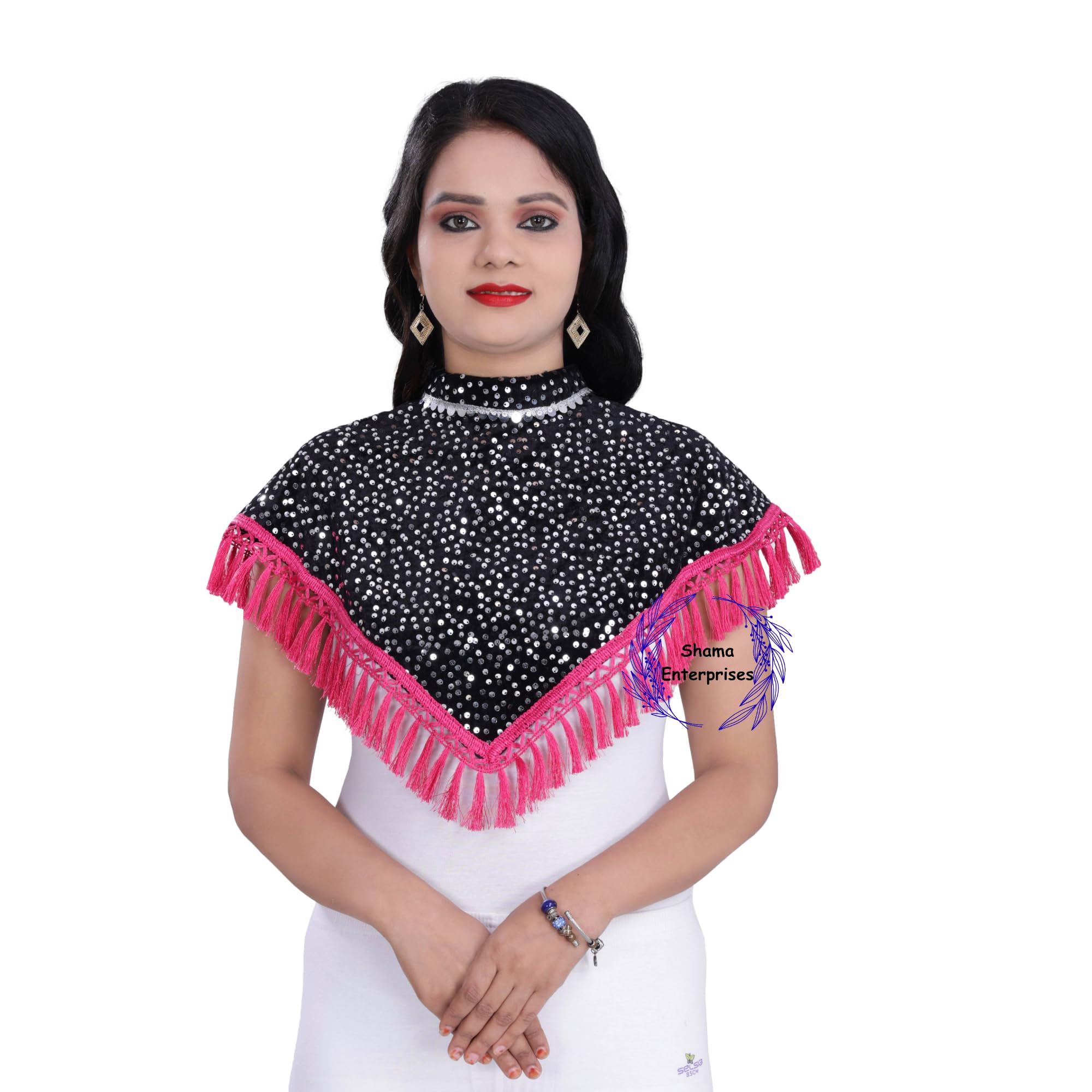 Women's Net New Hand Bead Embroidery Designer Short Cape Regular Poncho-picture-22