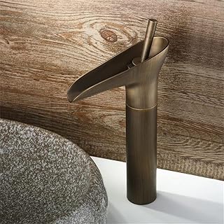 BULUXE Classic 1-Hole Single Lever Vessel Sink Waterfall Faucet Solid Brass in Antique Brass (Antique Brass)