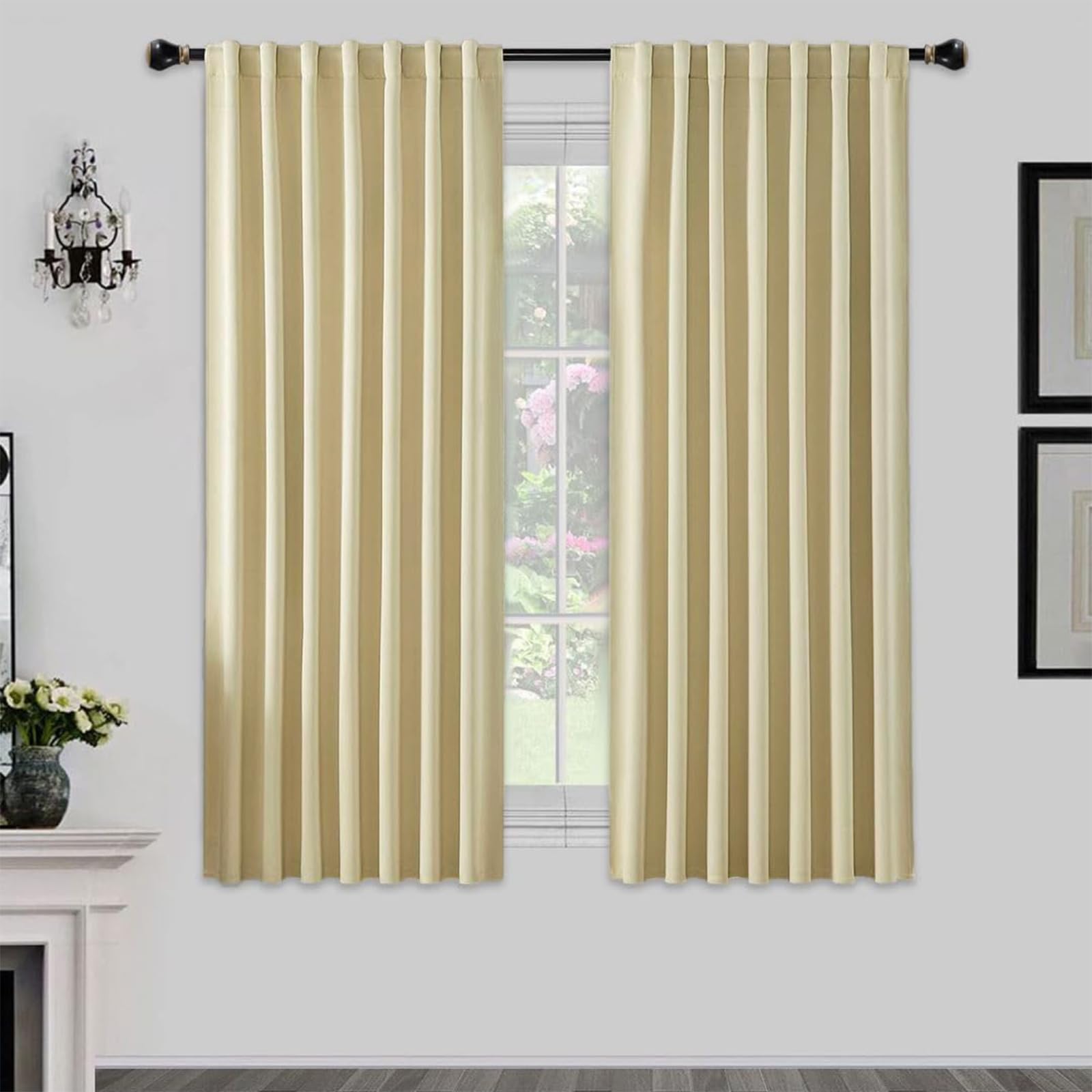 Joydeco Vorhänge mit Verdeckten Schlaufen 2er Set,Verdunkelung Blackout Blickdicht Polyester Vorhang Stangendurchzug Gardinen Schlafzimmer Wohnzimmer Thermo Schalldämmend Curtains Maschinenwaschbar
