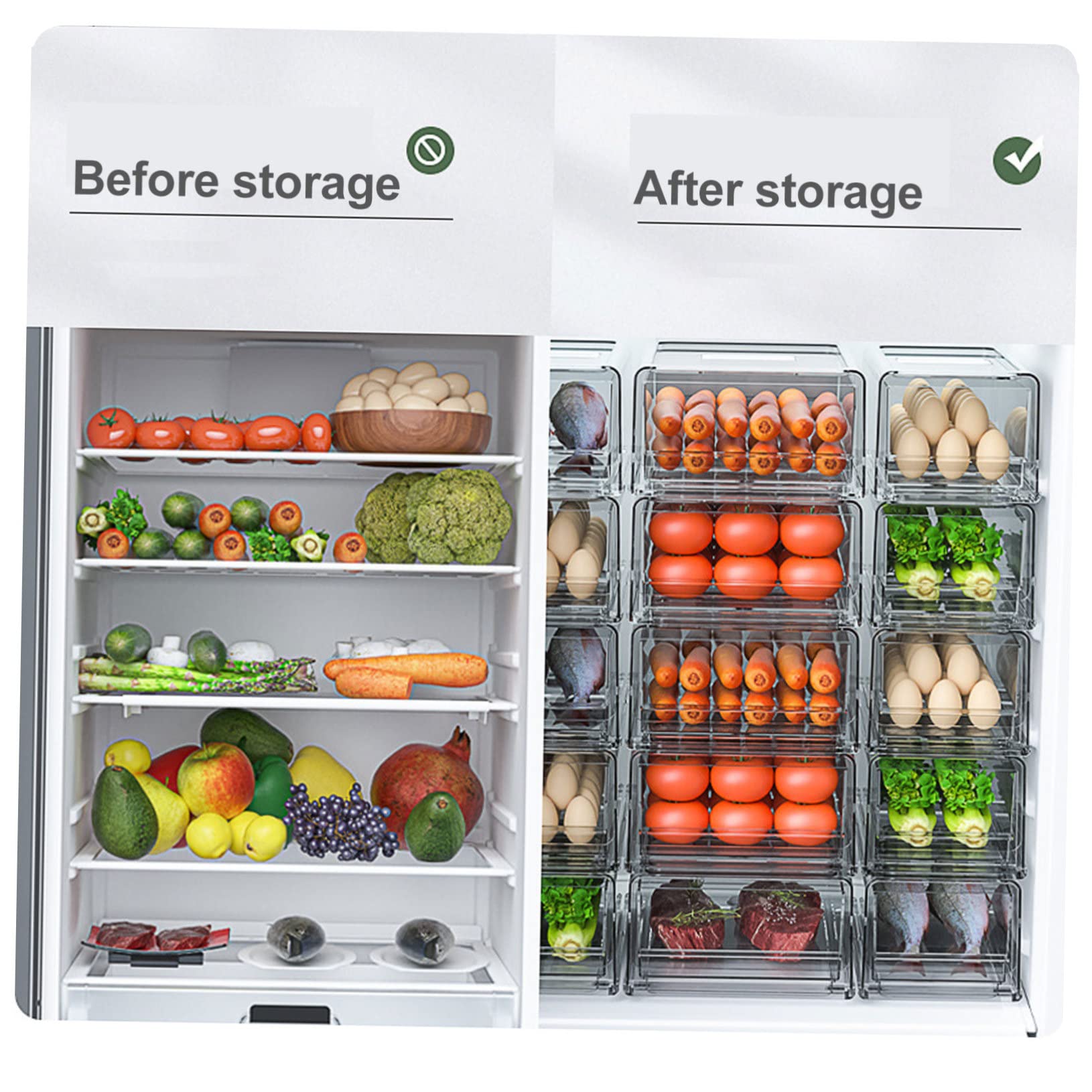 OUNONA Caja de Almacenamiento Blanco Diseño Apilable y Extraíble Tipo Cajón de Plástico para Organizar Frutas y Alimentos Hogar para Frigorífico