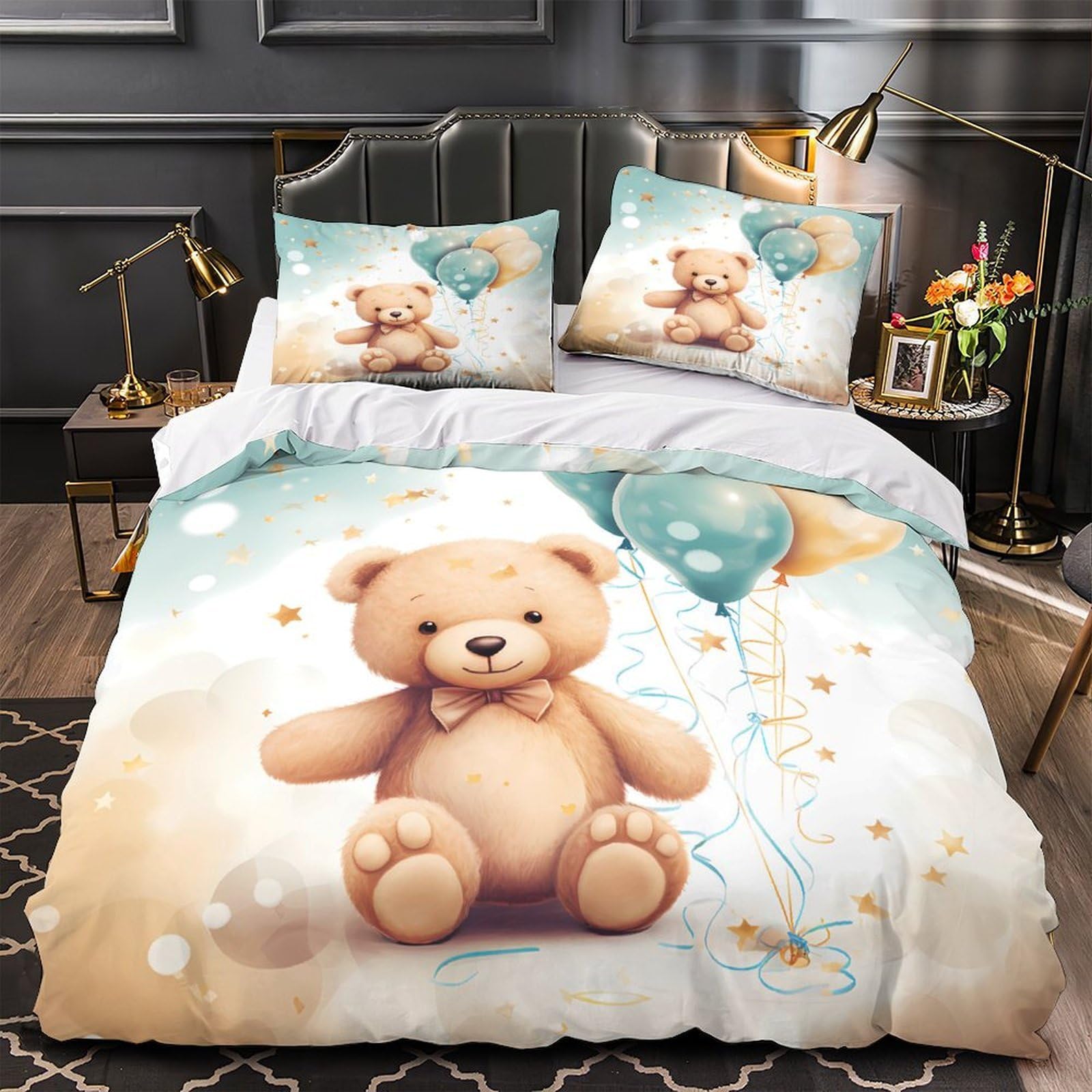 Housse de couette 140x200 enfant motif ours en microfibre respirante 3D