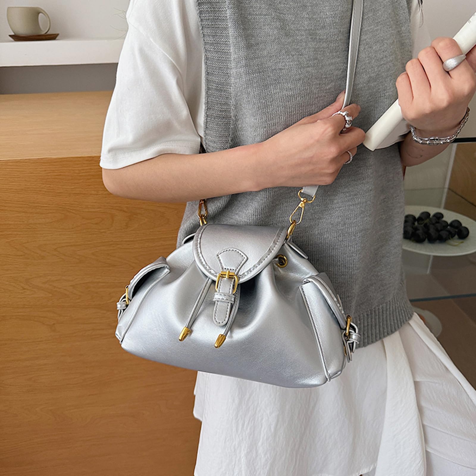 Bolso tipo cubo de PU para mujer y niña, elegante, de gran capacidad, estilo Y2K, cruzado para trabajo y ocio