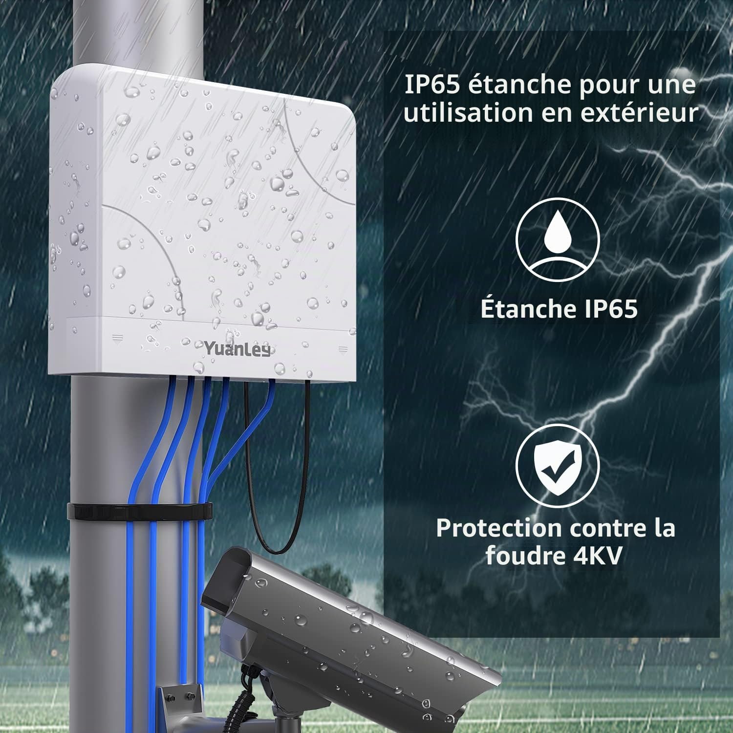 YuanLey Switch PoE Gigabit 8 Ports Ethernet D'extérieur étanche Commutateur Réseau Non Géré 1000Mbps, Alimentation Intégrée de 120W, Support IEEE802.3af/at et Plug & Play