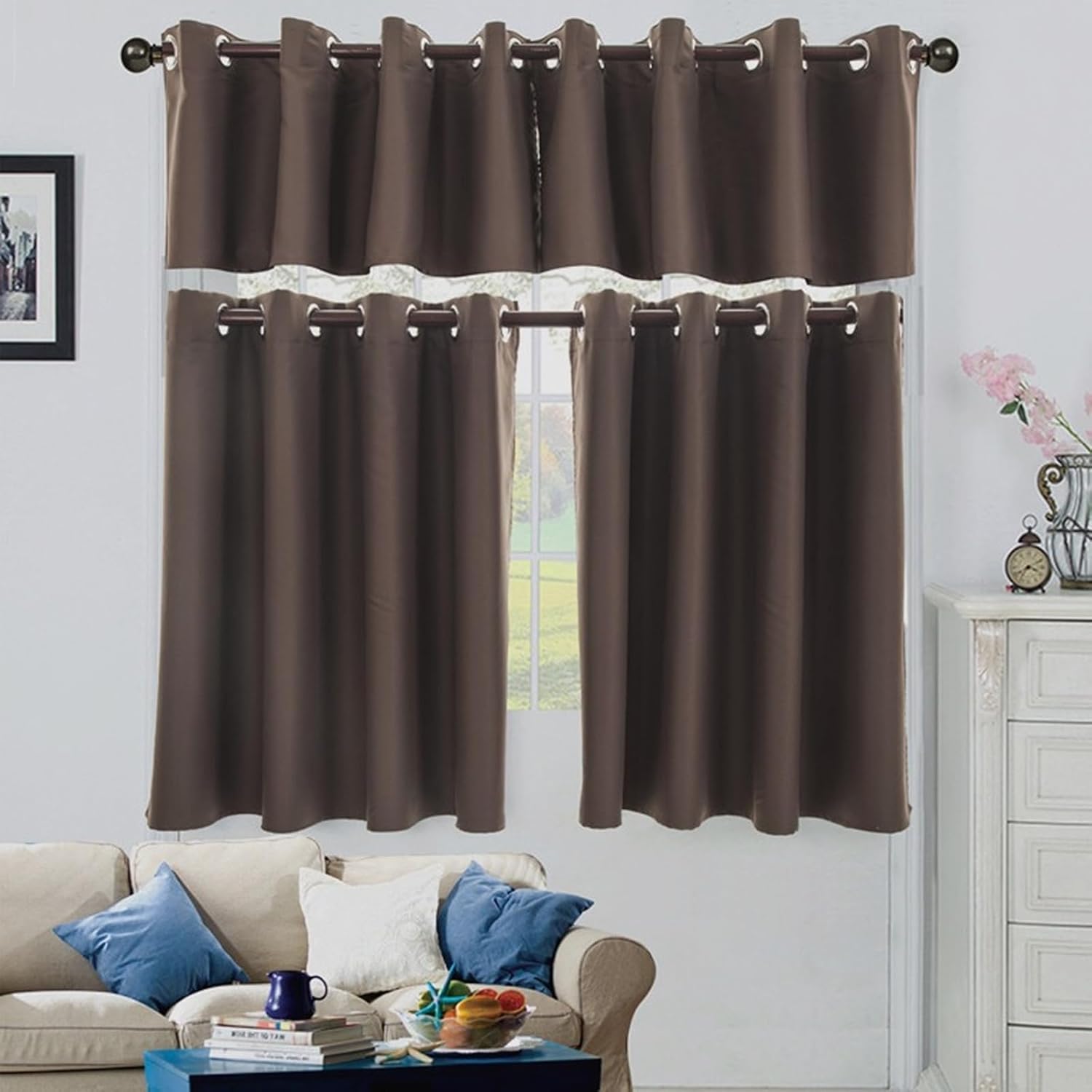 Kitchen Curtains Short, Blackout Curtains Tier Curtains Grommet Solid Color Small Drapes for Cafe Living Room, 52x36 Inch, Black, 2 Panels