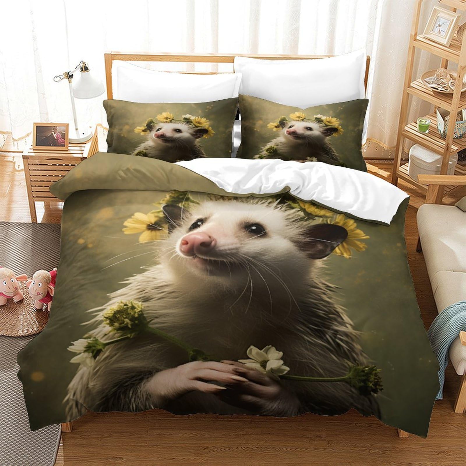 P1S9U7W5Y Artistic Floral Animal 3D Printed Duvet Cover Set 3 Pieces Microfiber Bedroom Decor Flower Wreath Animal Bedding Set Gift for Adults Teens Double（200x200cm）