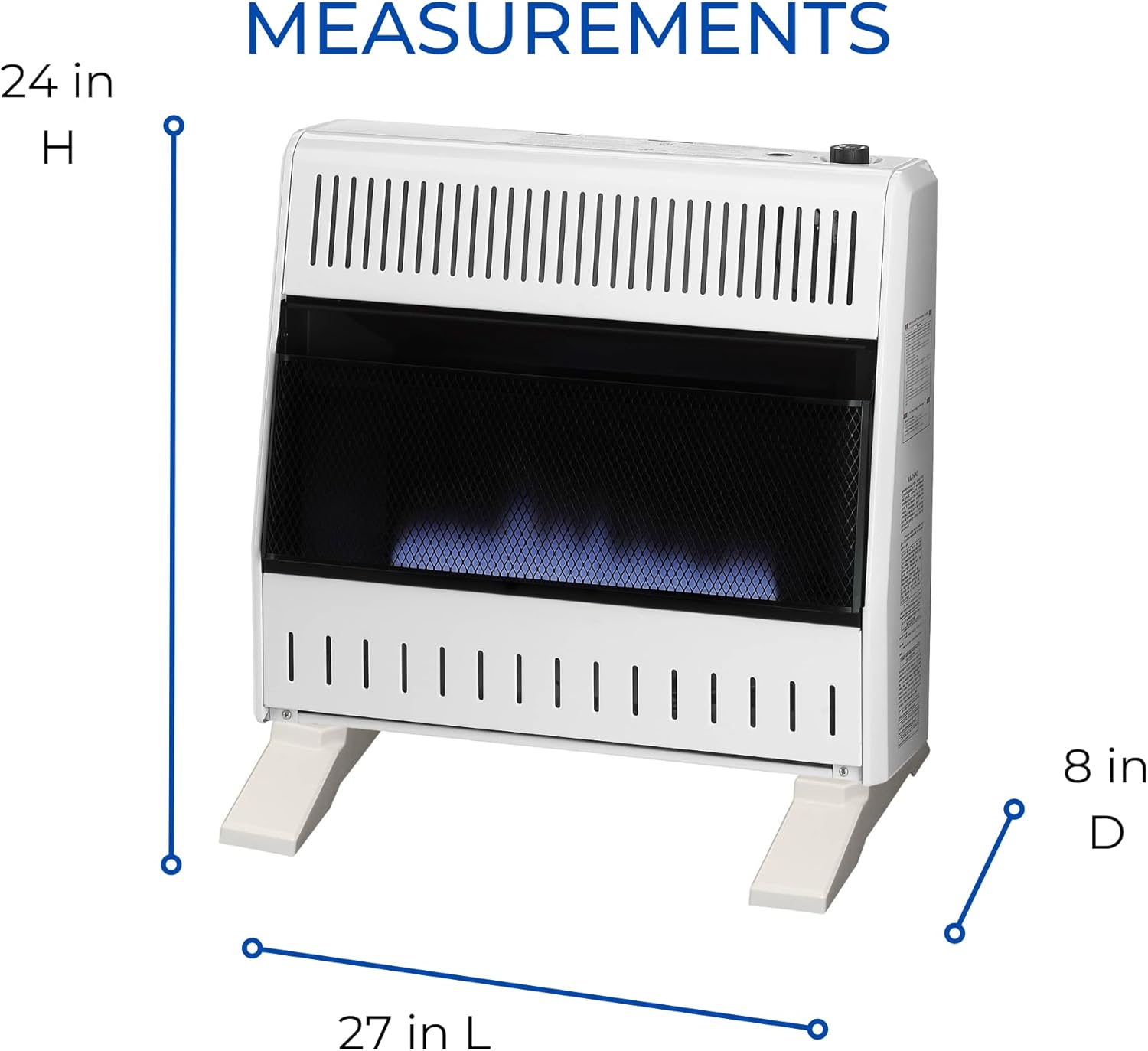 ProCom Heater dimensions: 24 inches H, 27 inches L, 8 inches D