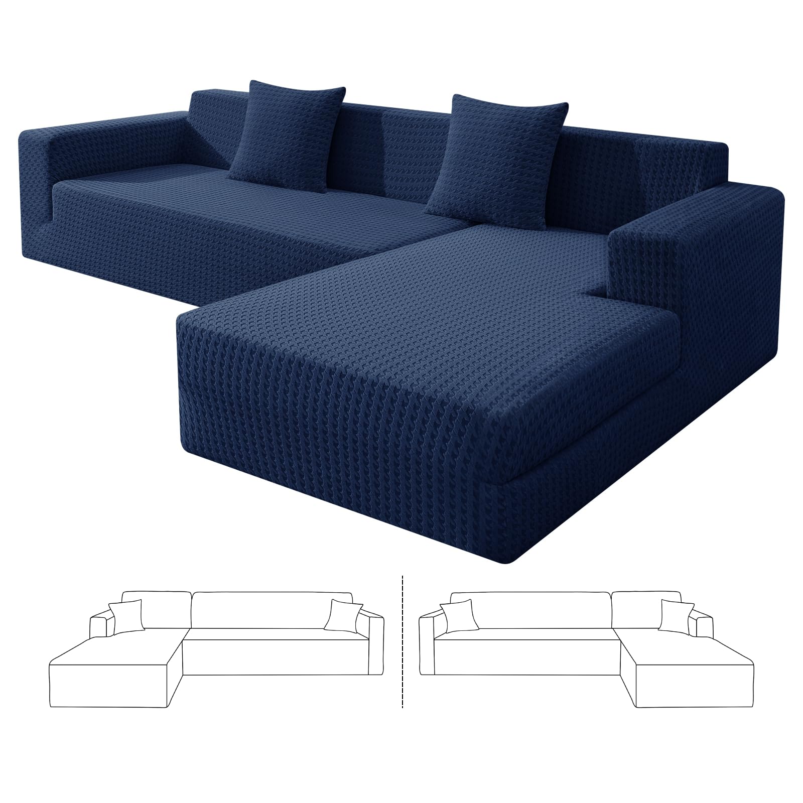 Photo 1 of ZNSAYOTX Houndstooth Sectional Couch Cover - Navy Blue