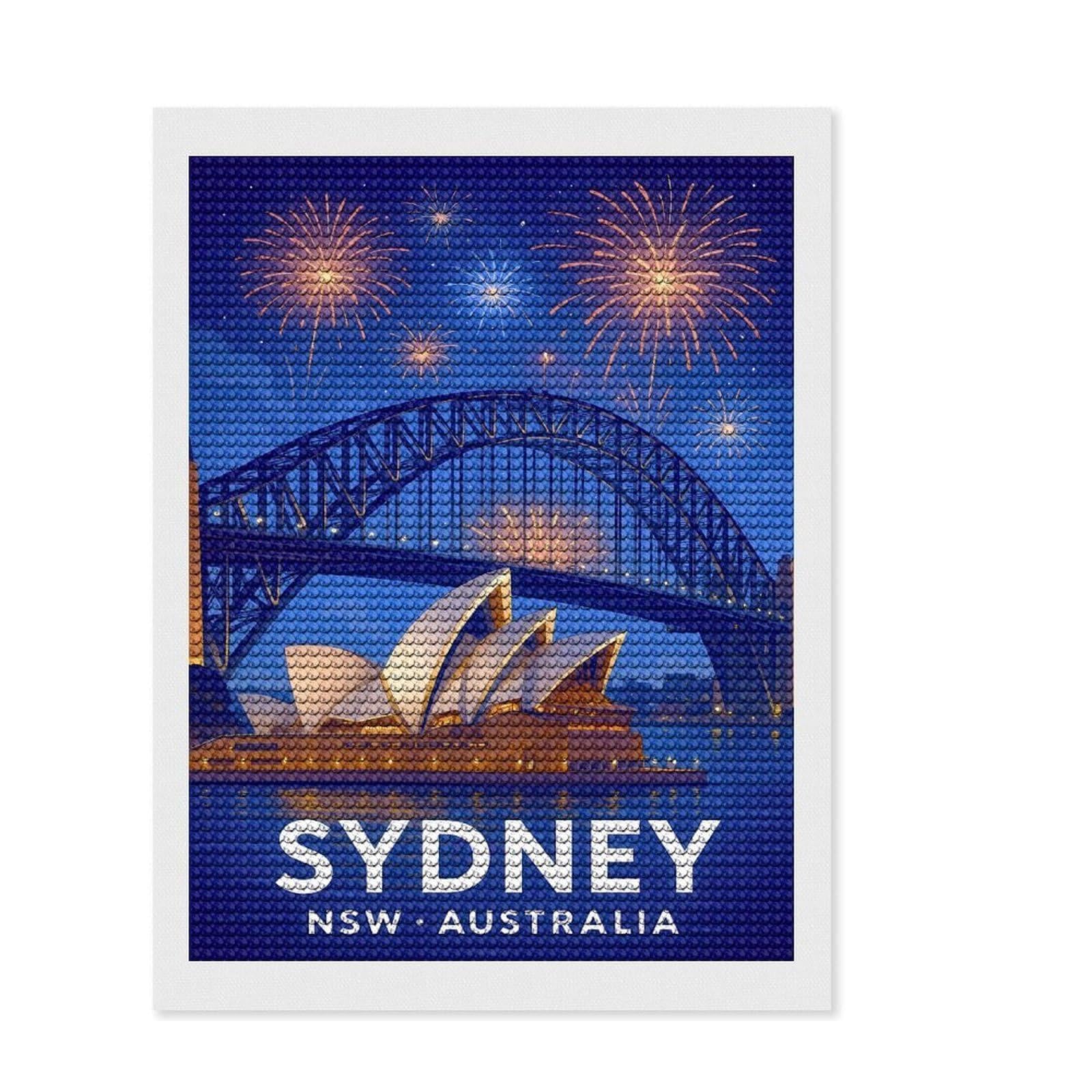 Junmoney Sydney Harbour Bridge & Opera House Diamond Art Kit 12"x16", Home Decoration, Relaxing DIY, Modern Decor, Holiday Gift Idea, Creative Gift Idea