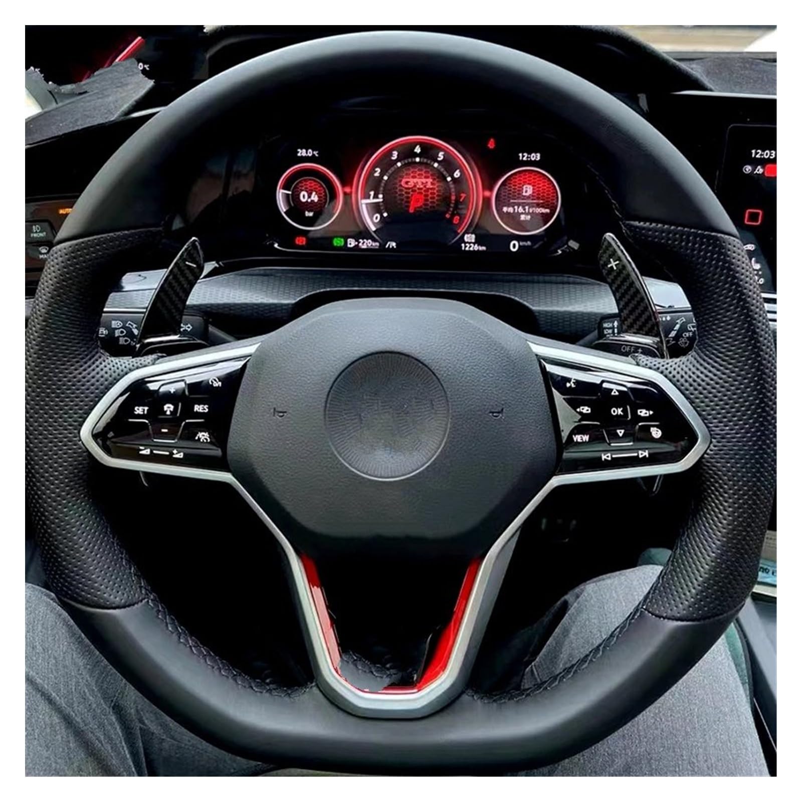 nongyo Schaltwippen Verlängerung Kompatibel Mit VW Für Golf 8 MK8 Für GTI 2020 2021 2022 2023 Auto Carbon Fiber Lenkrad Paddle Shifter Erweiterung Innenmodifikationen(Glass Fiber red)