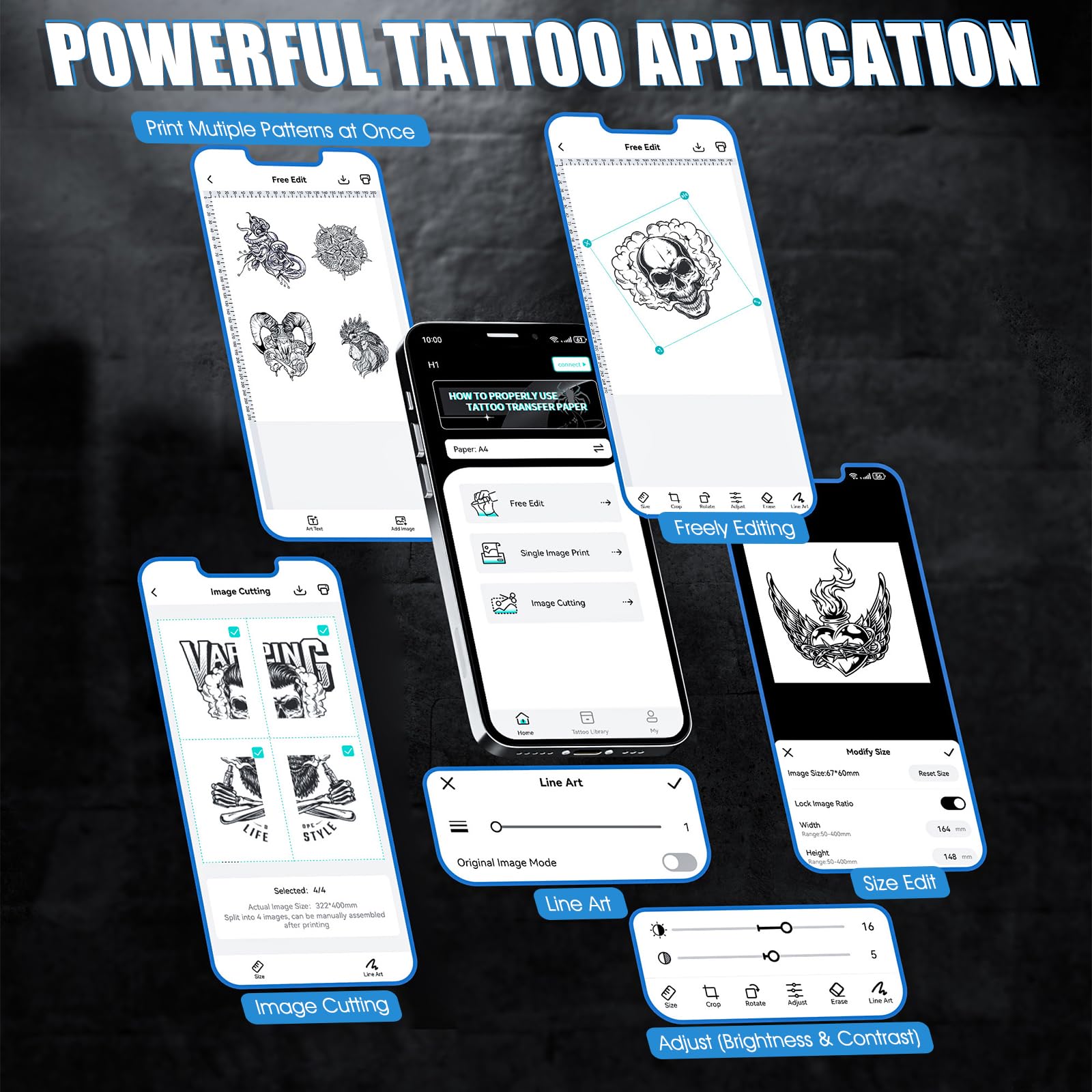 H1 Termocopiadora Tattoo Bluetooth, Impresora Térmica Inalámbrica con 10 Hojas Papel de Transferencia, Impresora de Tatuaje Compatible con Teléfono Tablet PC para Artistas y Principiantes