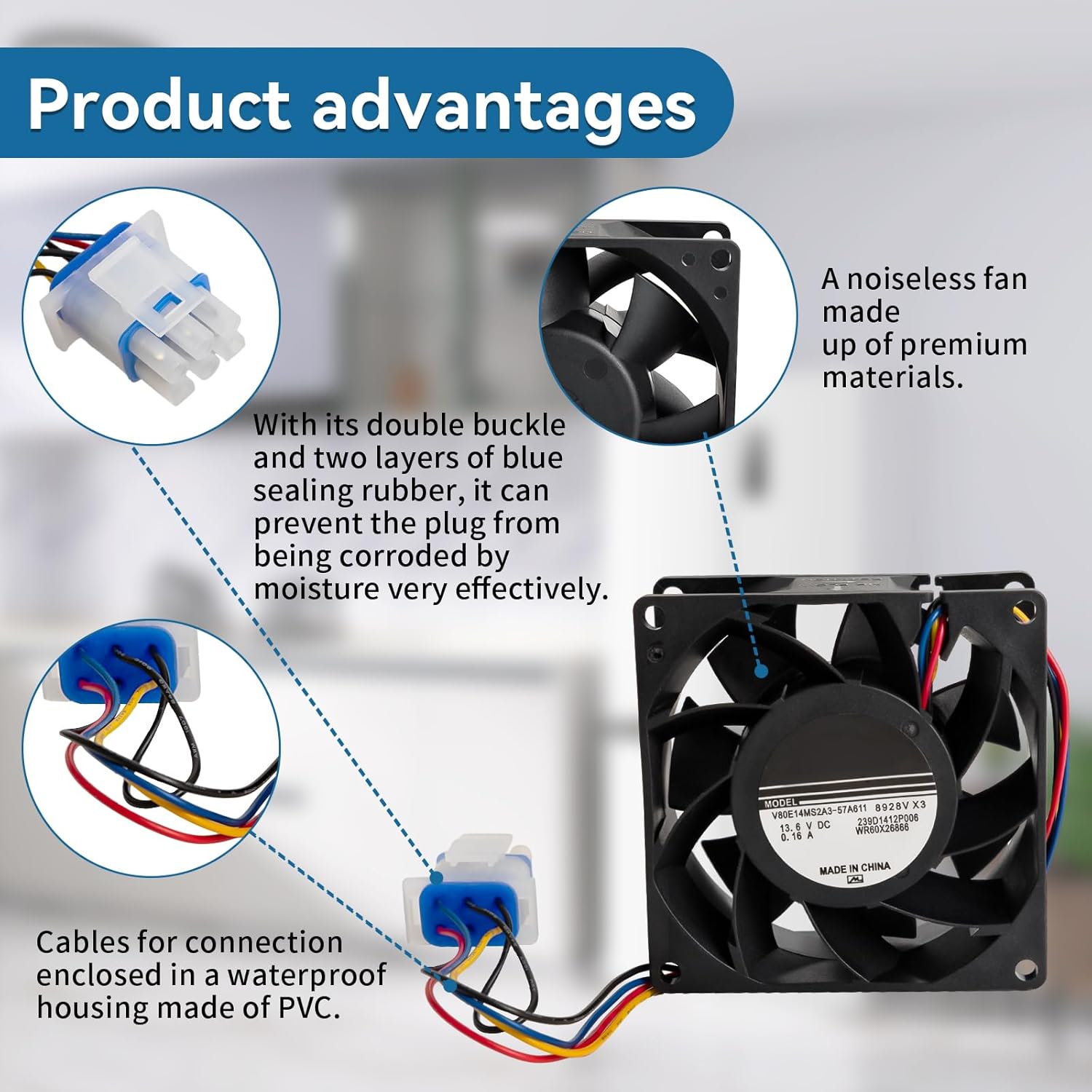 Upgraded WR60X26866 Refrigerator Evaporator Fan Motor Compatible with GE Refrigerator - Fresh Food Evaporator Fan Fit for GE GNE29GSFGSS, Replace WR60X26033 WR60X26030