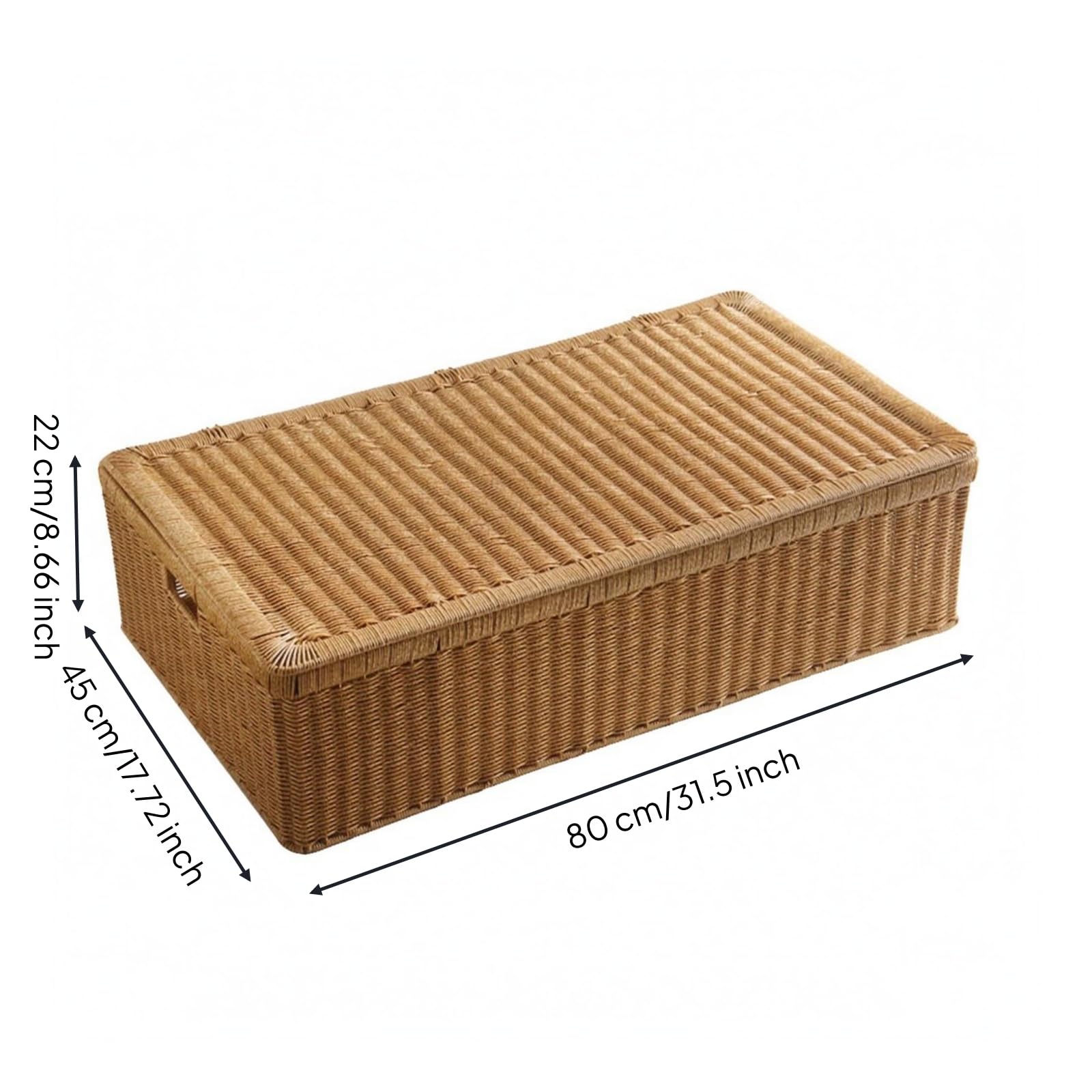 Organizer sotto Letto con Coperchio Intrecciato a Mano Scatola Portaoggetti Rattan Finto Struttura Rigida Contenitore Basso con Coperchio, 70x35x15.5 CM
