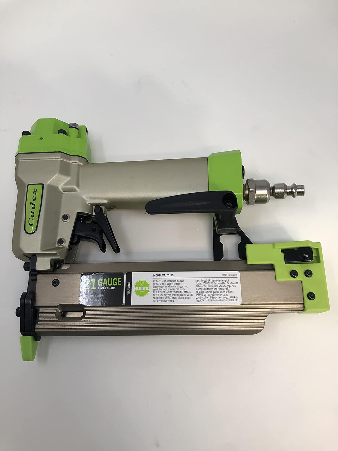 Cadex 21 gauge pin & brad nail gun up to 35mm (1-3/8") with built in blow gun and comes in Metaboxx stacking case.