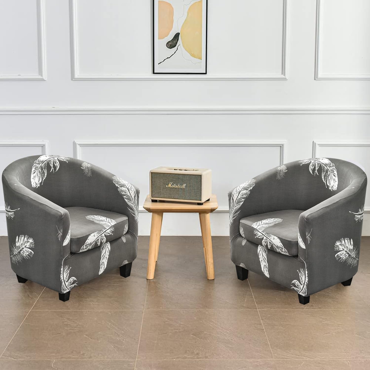 Byforphye Club Chair Slipcover, 2-Piece Design Tub Chair Cover with Cushion Cover Stretch Armchair Covers Soft Round Barrel Chair Covers for Bar Counter Club Living Room (Printed # 03)