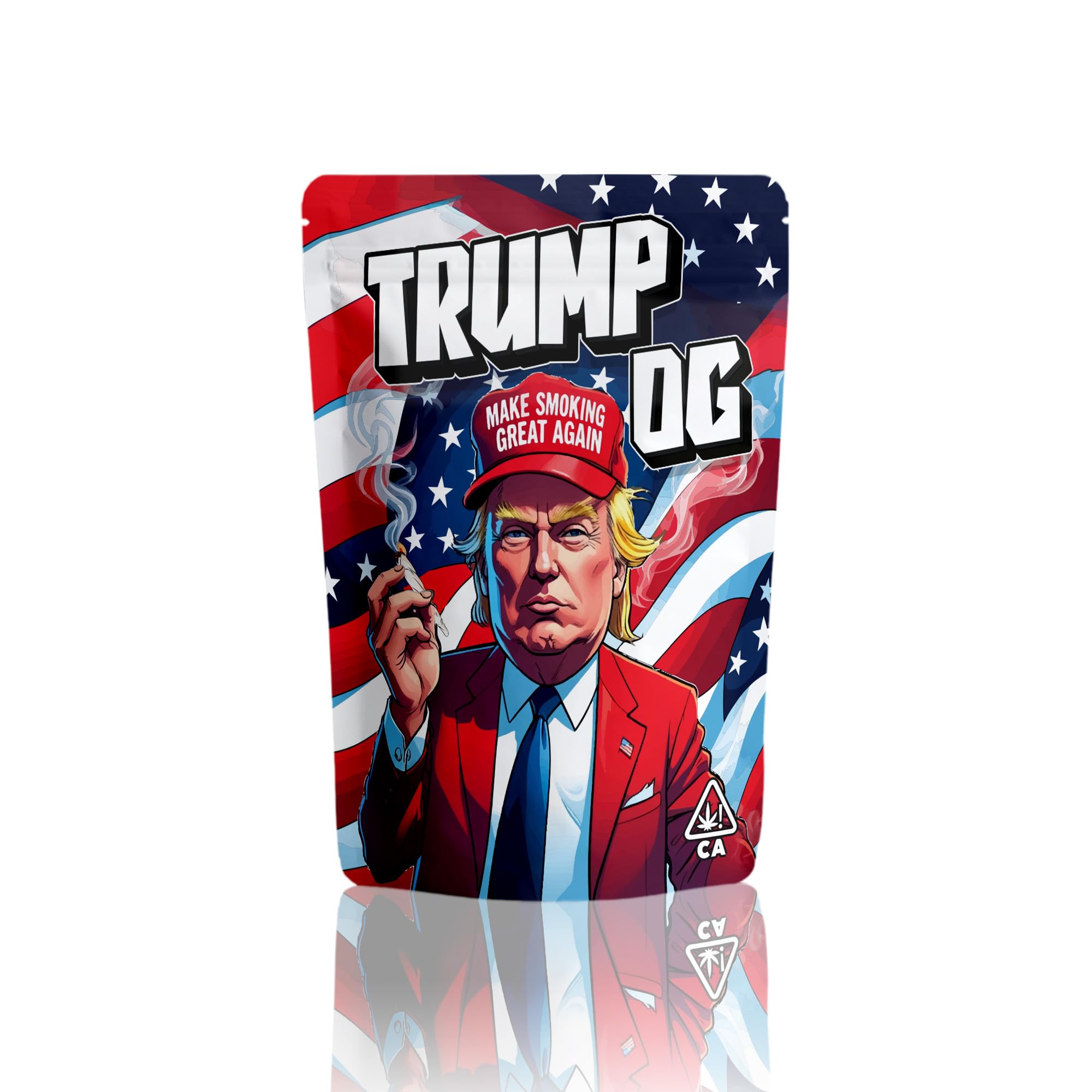 100 Pack Mylar Bags, TRUMP OG, Resealable Smell Proof Cookies Mylar Bag, 3.5 Cali Pack Bags, Aluminium Foil, Candy, Cookie Bags, Storage Ziplock Sandwich Bags (9.8cm x 13cm, TRUMP OG Design)