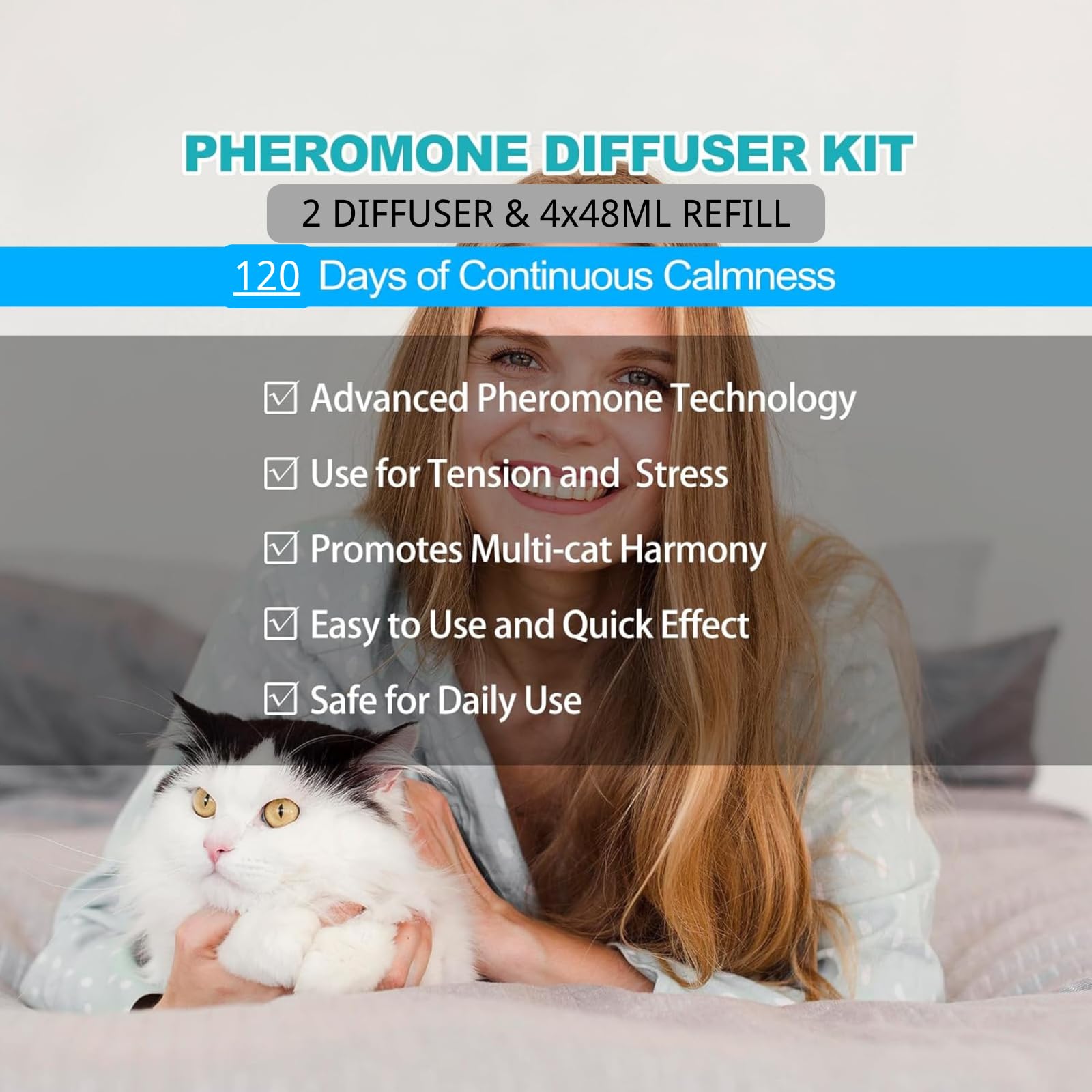 Cat Calming Diffuser, Cat Pheromones Calming Diffuser with 2 Diffuser + 4 Refill 48ml, 6-in-1 Cat Anxiety Relief Cat Pheromone Diffuser Kit 120 Days, Pheromone Diffuser to Calm Cats - image 7