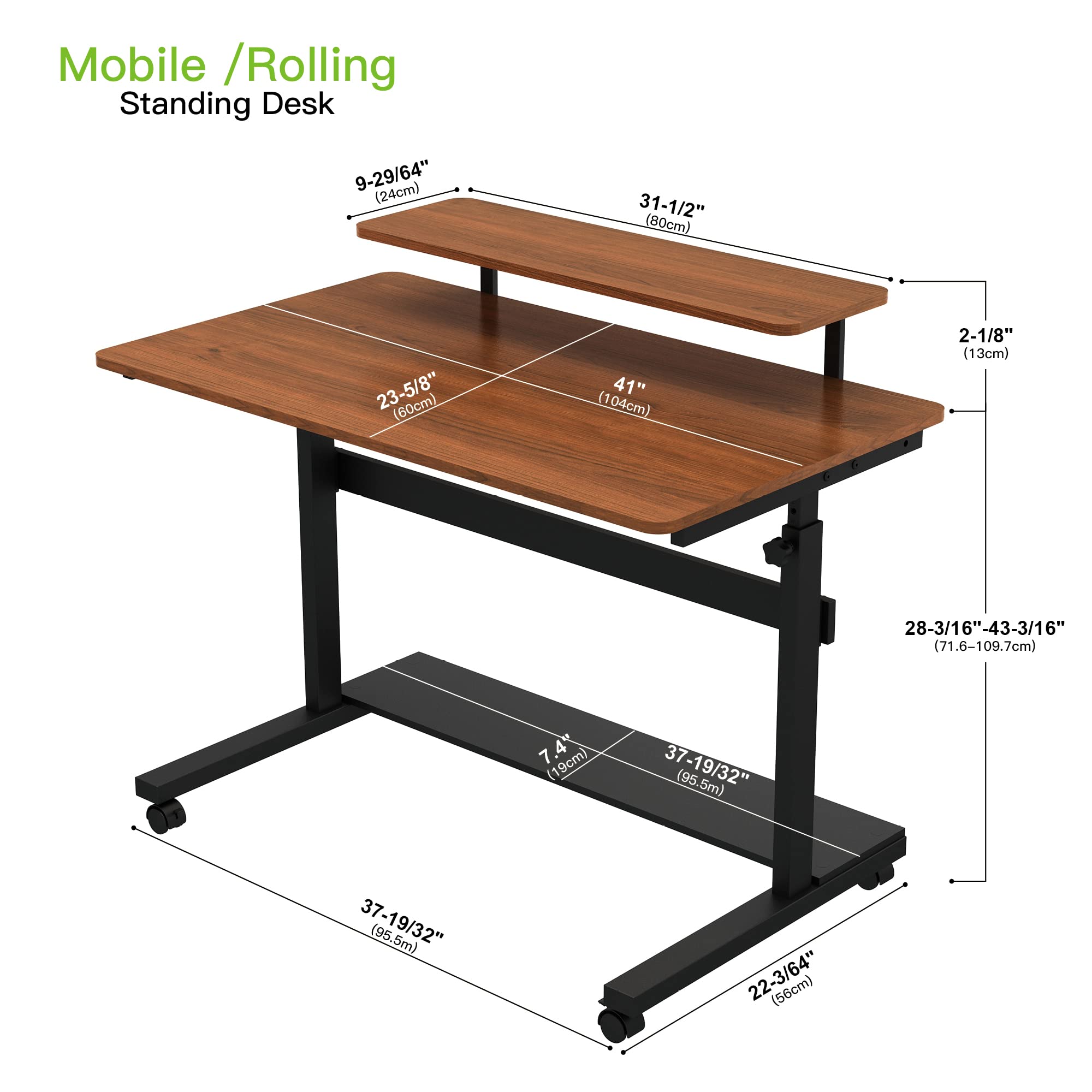 DESIGNA Height Adjustable Stand Up Computer Desk, 41'' Mobile Standing