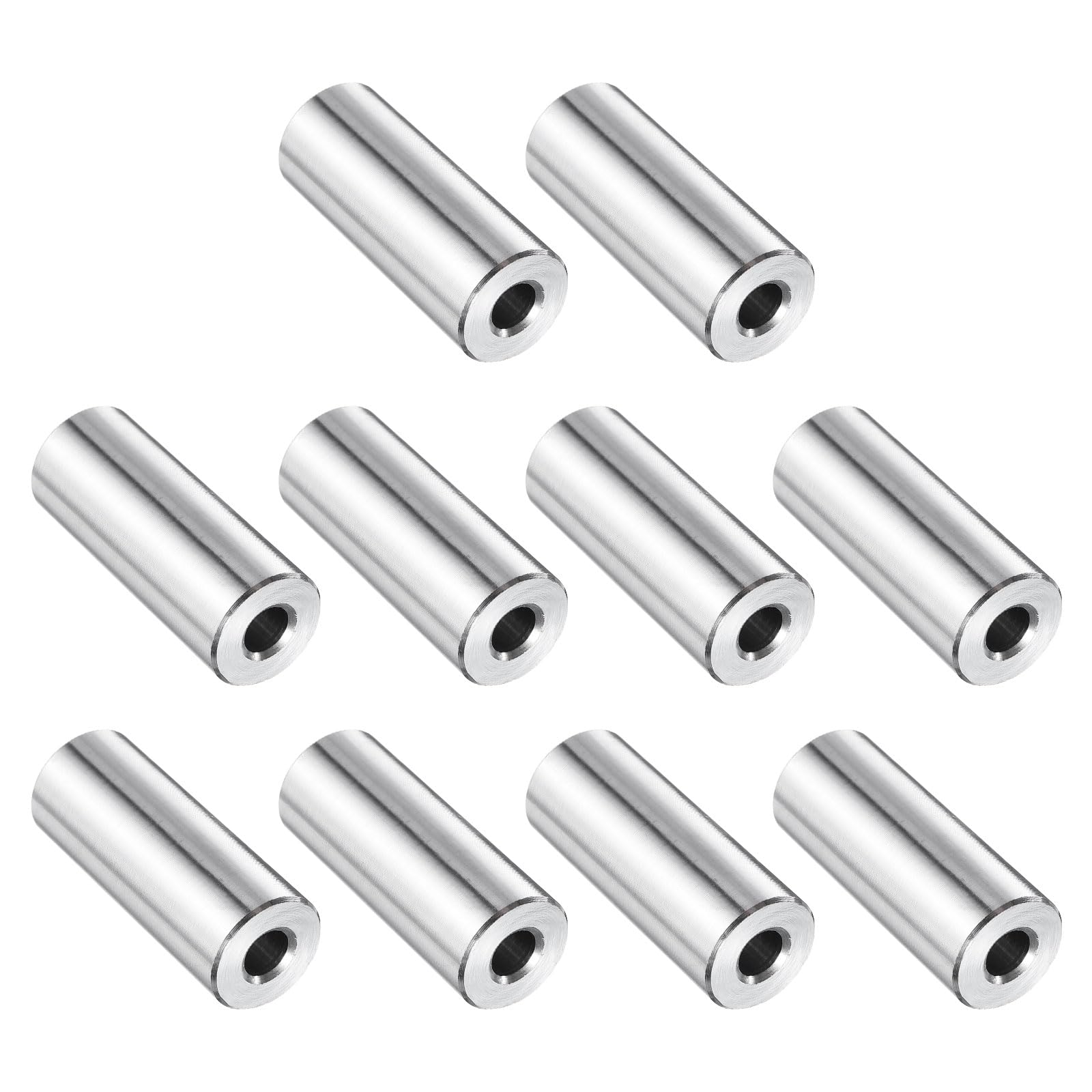 uxcell 10 Pcs Stainless Steel Spacer 1/4" Bore x 5/8" OD x 1-3/8" Length Screw Bushing Plain Finish Round Metal Spacer for 1/4" Screws Bolts and Rods