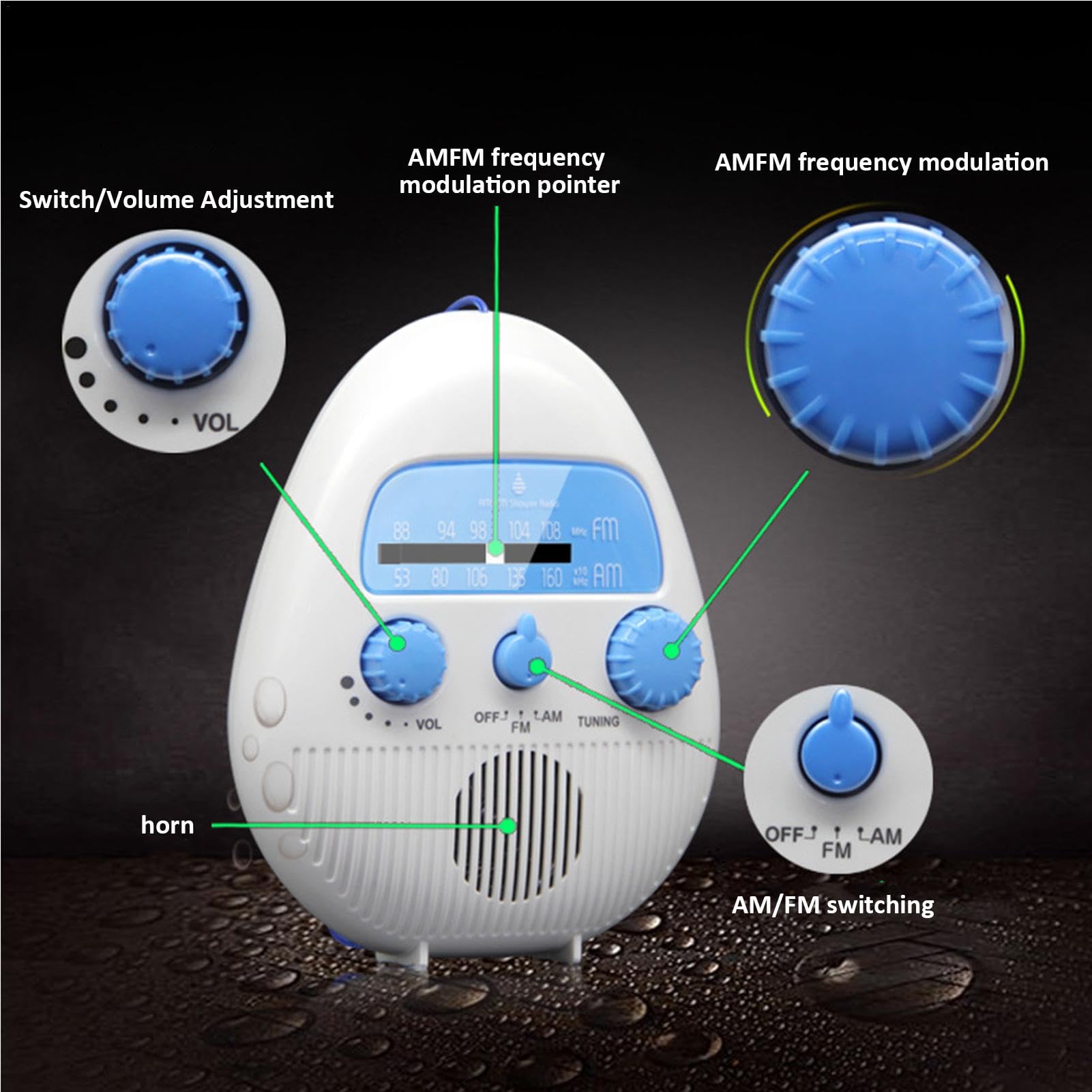 Radio de Poche Am FM,Radio de Douche Am FM Portable,Radios de Poche Radio personnelle | Conception de Bouton de Haut-Parleur intégré récepteur FM et Am Son Clair pour Hommes Femmes