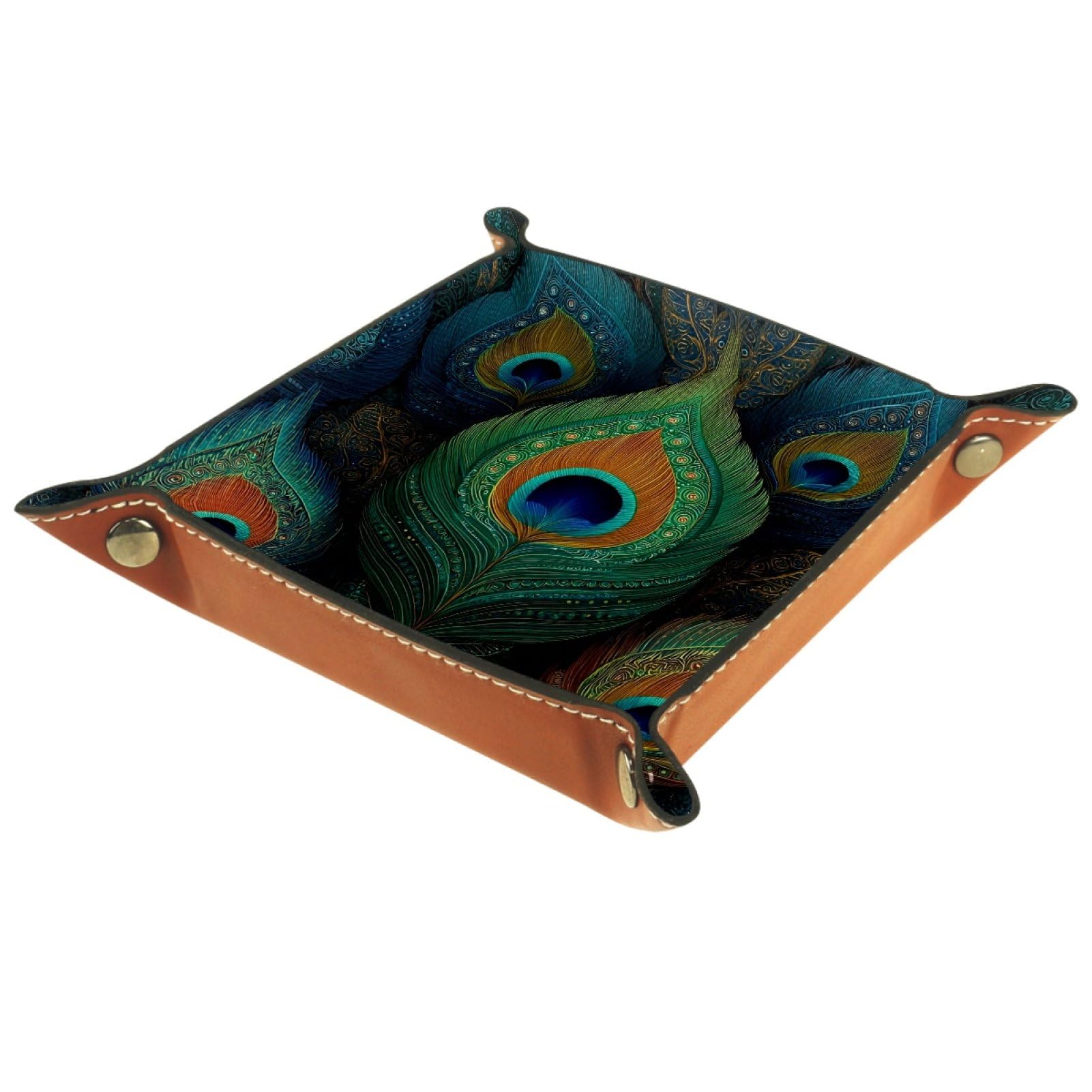 VAPOKF Peacock Feather Dice Tray, Folding Microfiber Leather Dice Holder for Dungeons and Dragons RPG Dice Gaming D&D and Other Table Games
